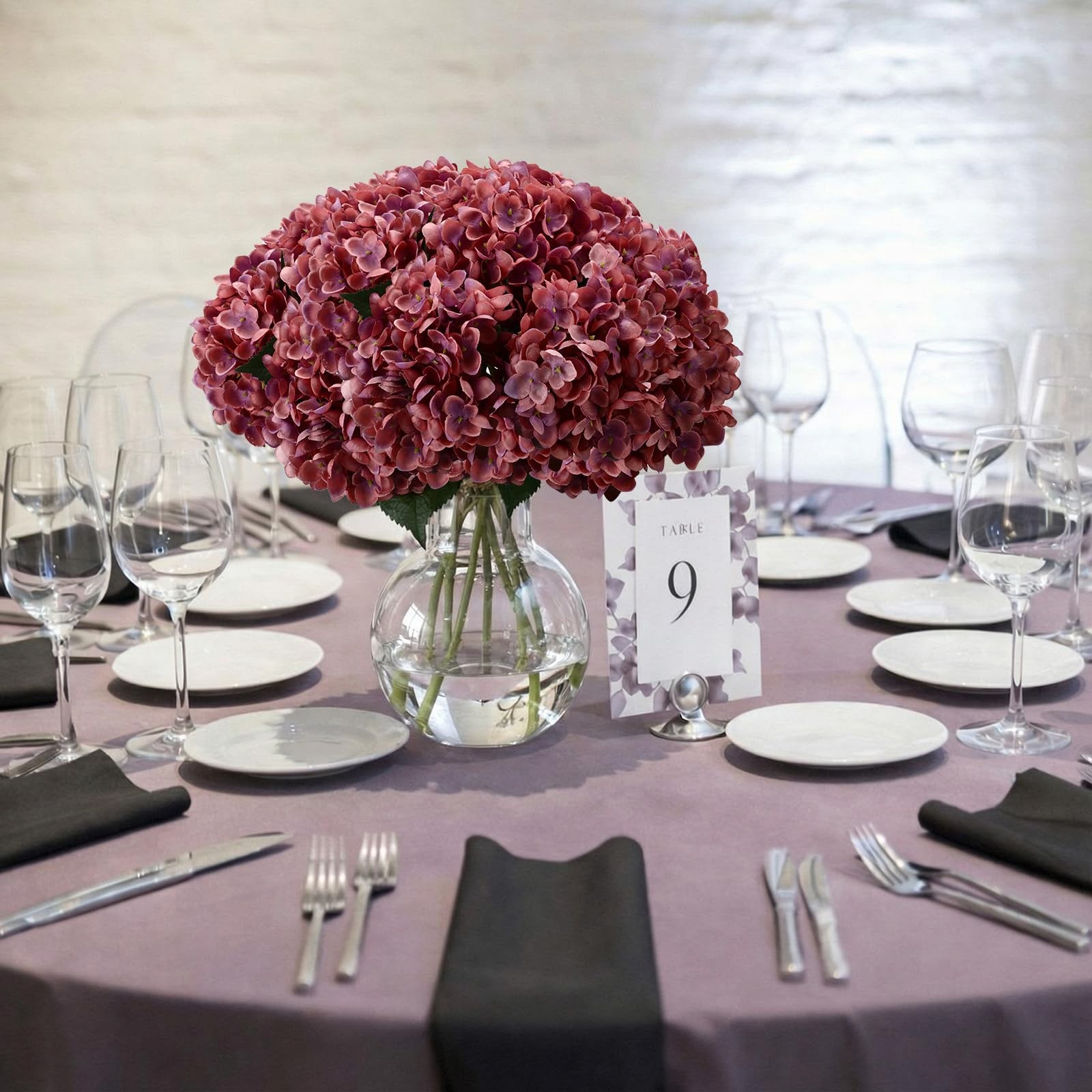 8 Pcs Rose Red Hydrangea Artificial Flowers 18 Inch Spring Faux Hydrangea Flo…