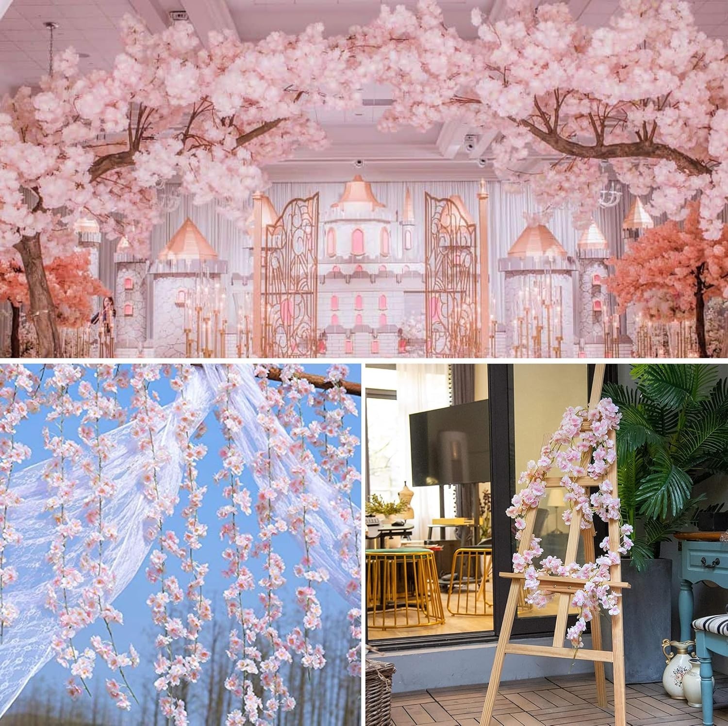 Artificial Cherry Blossom Garland 2 Pack Pink Flowers for Wedding Home Decor