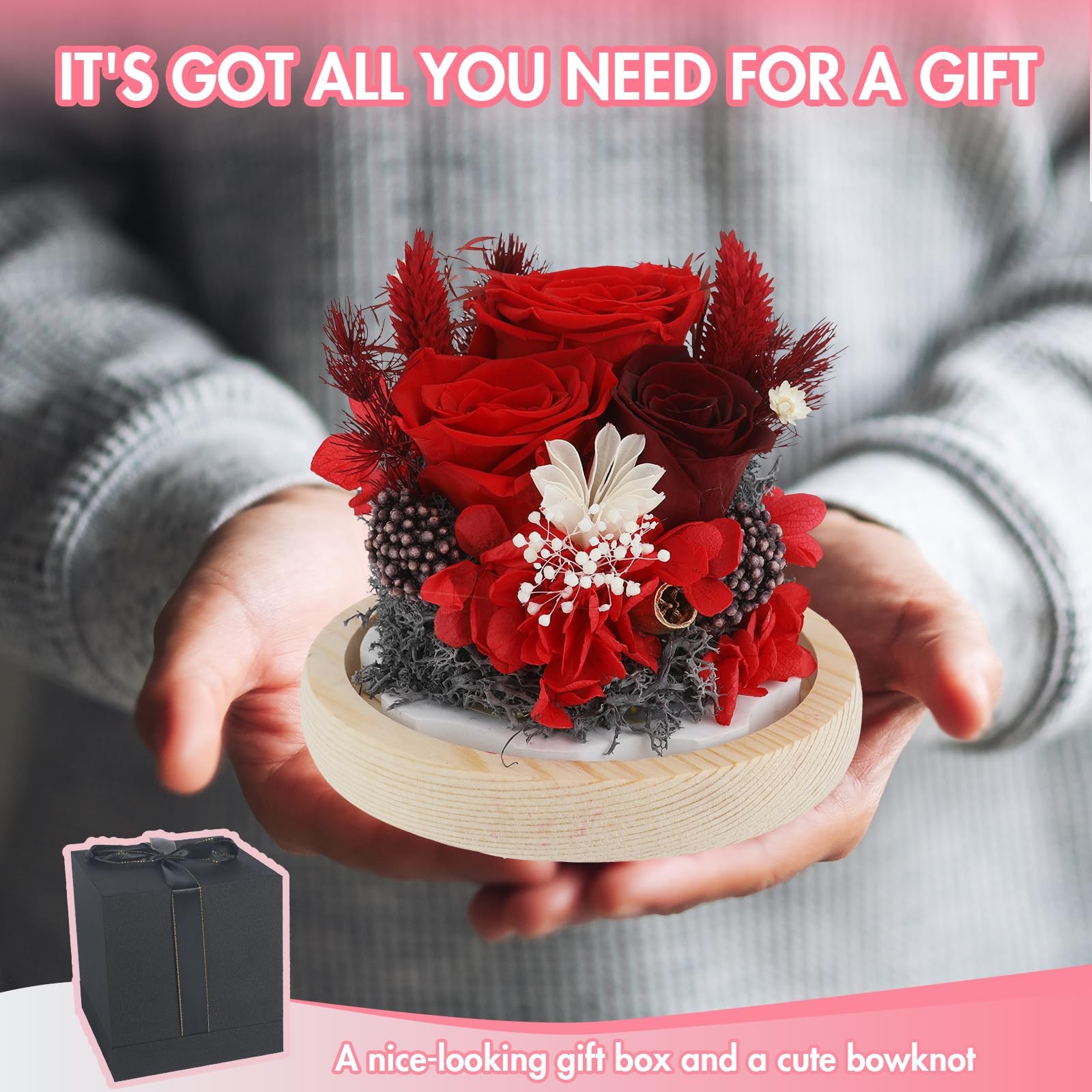 Luxury Preserved Flowers Real Roses In Gift Box For Mom Grandma Wife Teacher