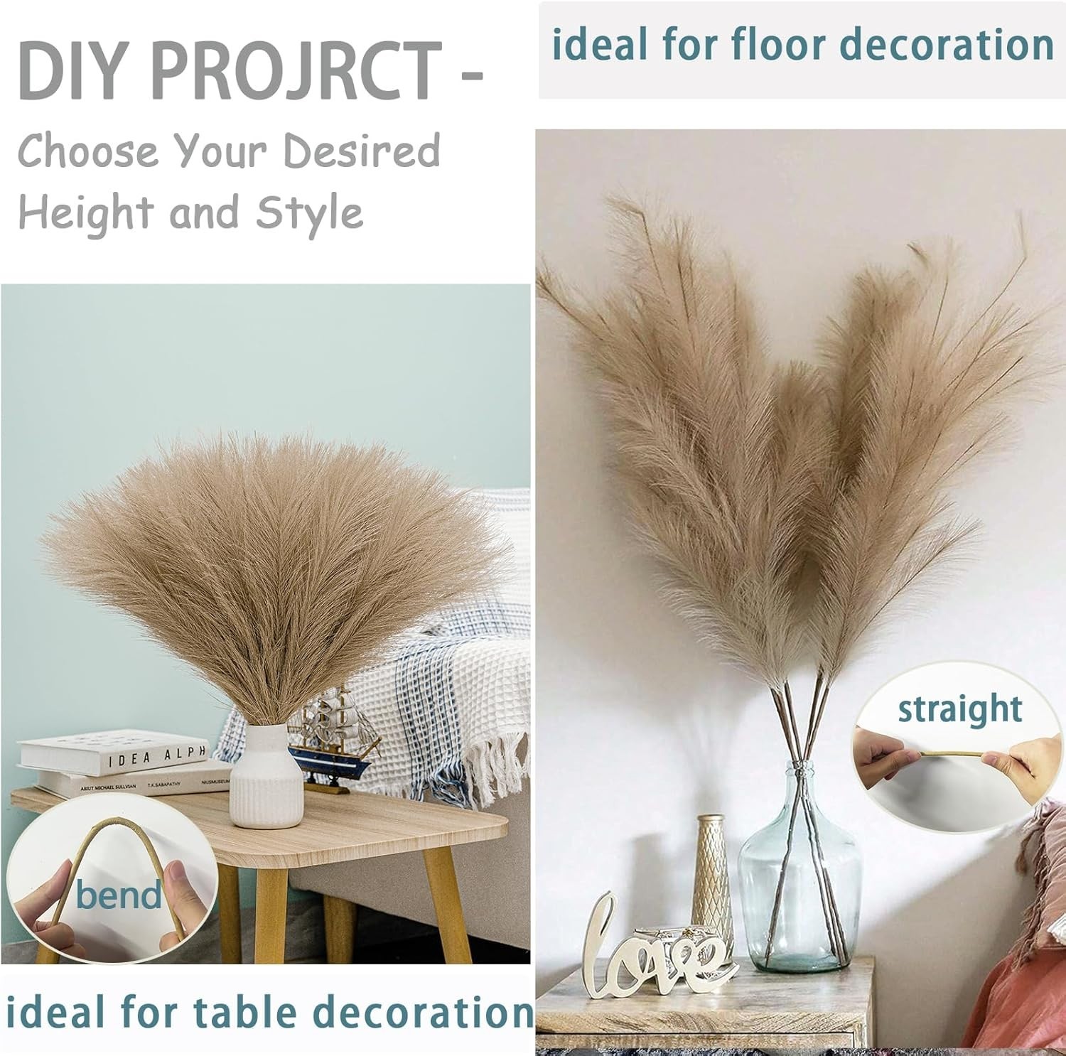 38″ 10 Stems Faux Pampas Grass Decor – Tall Pampas Grass for Floor Vase Fluff…