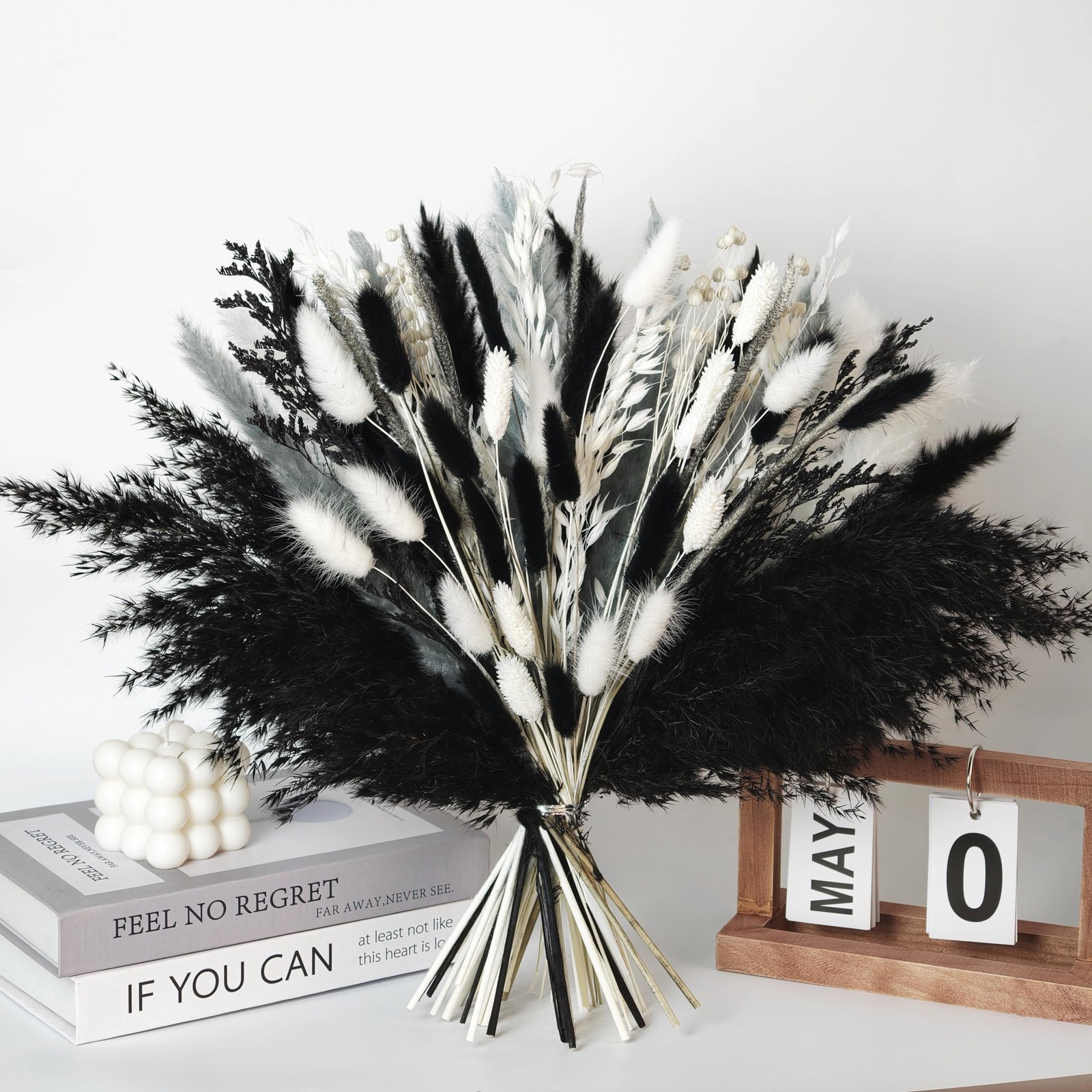 Black Pampas Grass Bouquet, Handmade Dried Flower Arrangement Decor