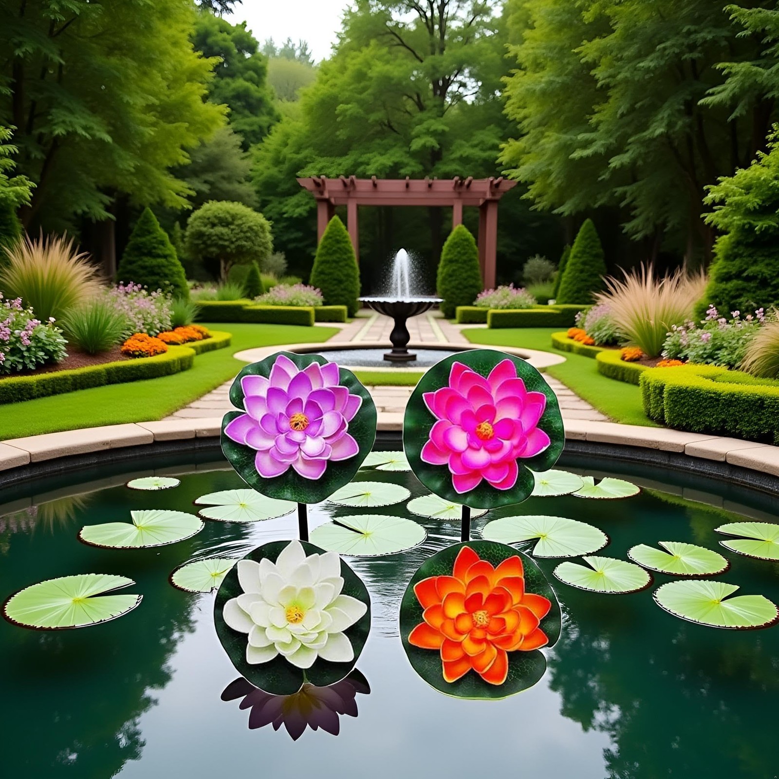 4 Pcs Artificial Water Lily Foam Lotus Flower Pond Decor for Pond Patio Garde…