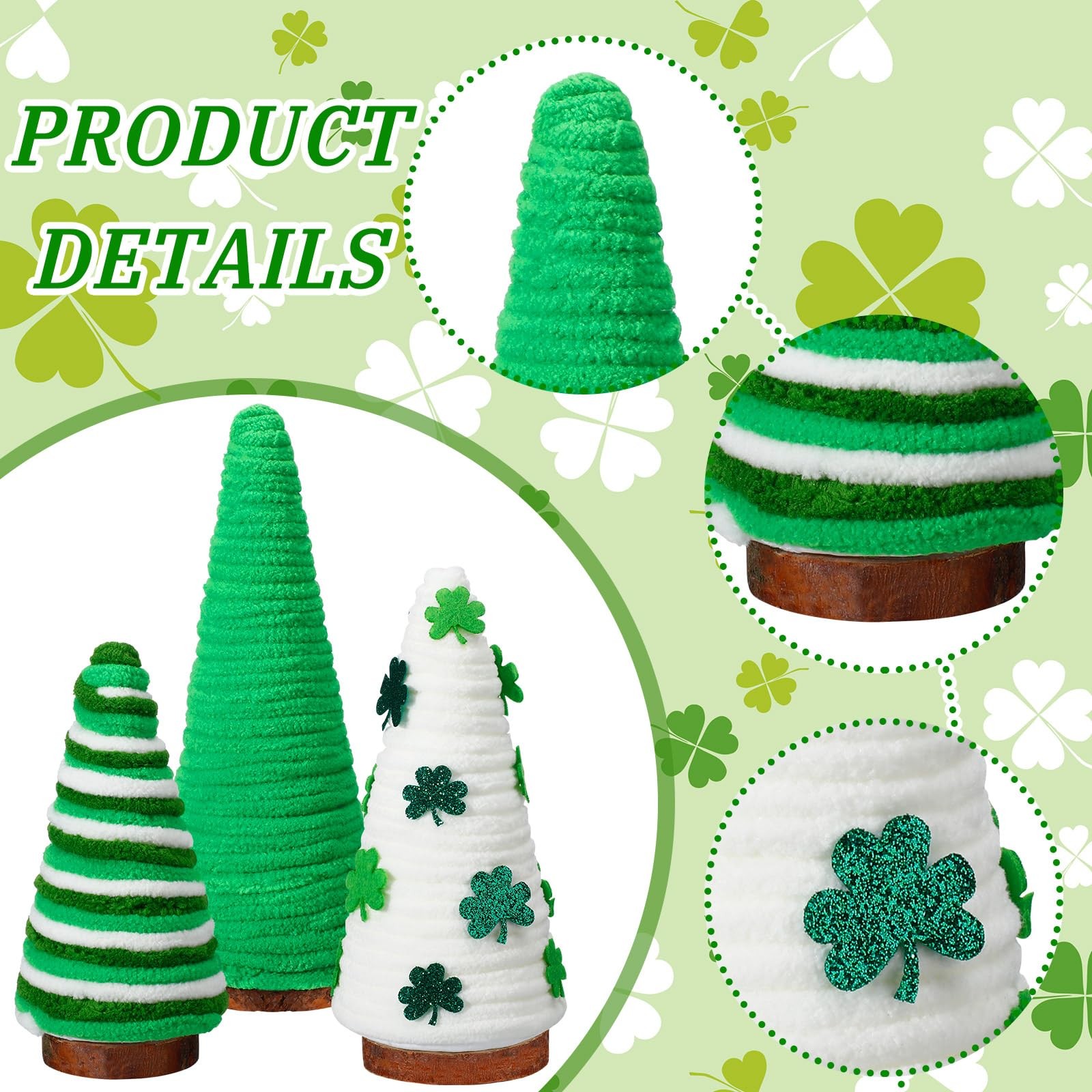 3 Pcs St. Patrick’s Day Tree Table Decorations Yarn Wrapped Mini Trees Green St.