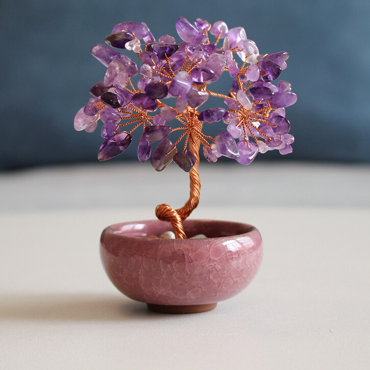 Natural Pink Crystal Peach Tree Ornaments Birthday Gift Lovely Gift Ornaments
