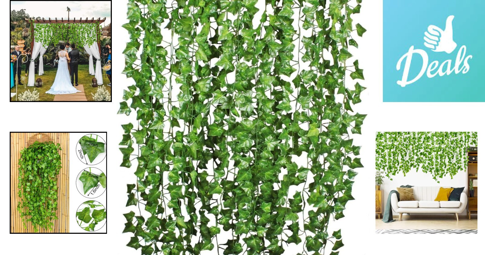 Artificial Ivy Leaf Plants Vine Hanging Garland – Green, 84 Feet, 12 Strands