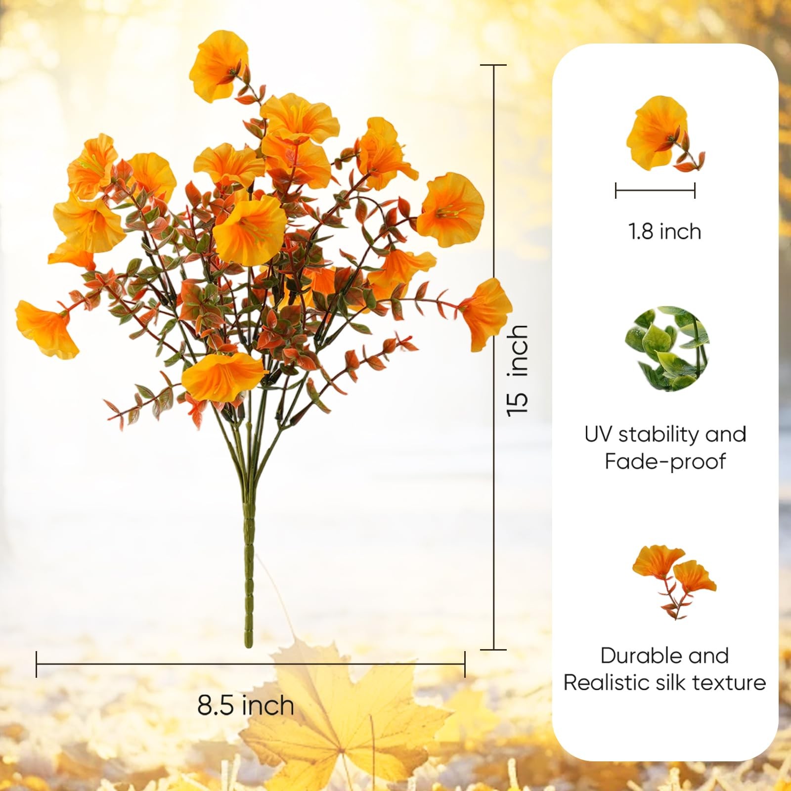 Artificial Fall Flowers for Outdoors, 10 Bundles Fake Faux Fall Orange Yellow