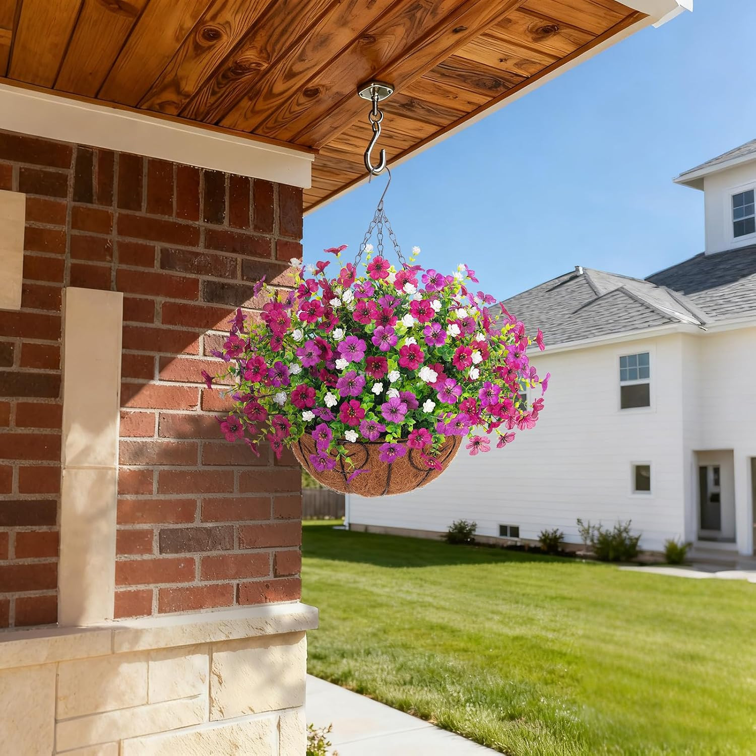 UV Resistant Faux Hanging Plants with Eucalyptus for Outdoor Spring Decor