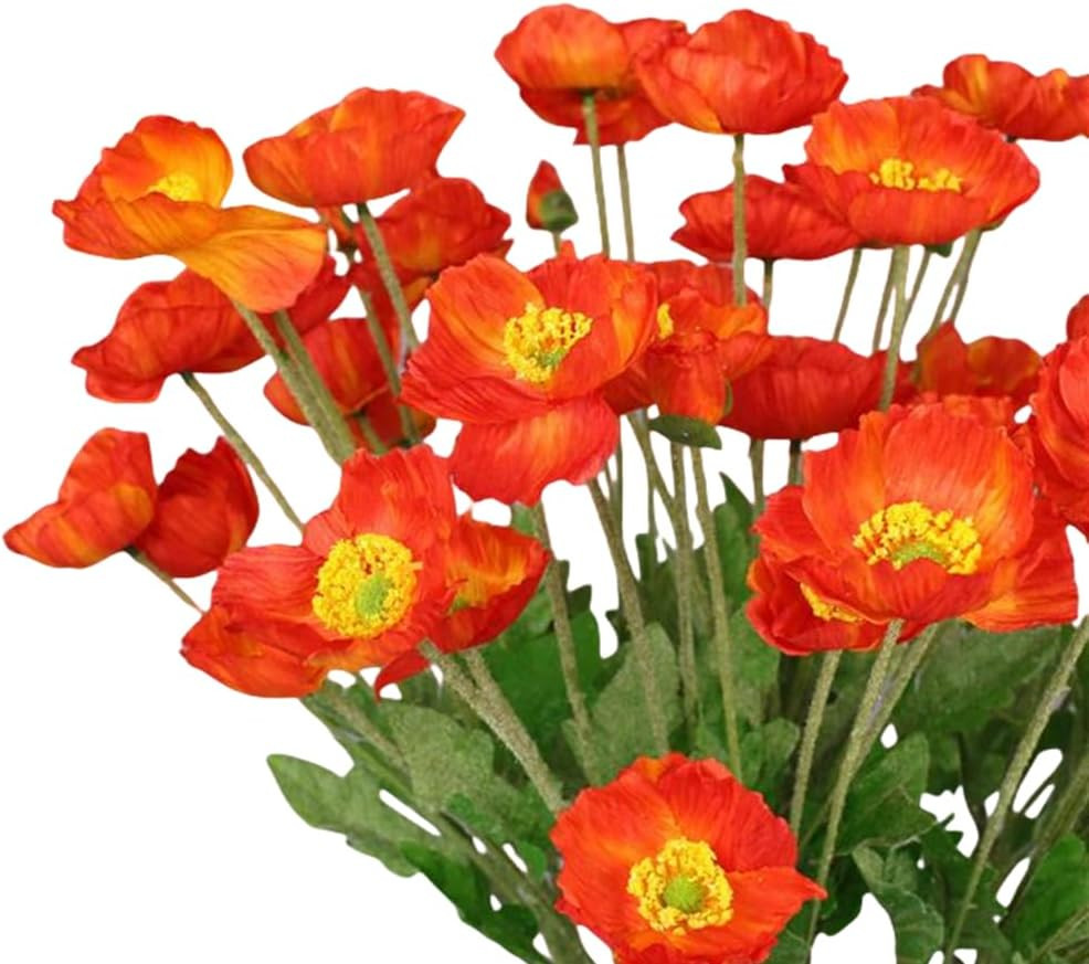 6 Pcs 23.6″ Artificial Poppy Silk Fake Flowers,PU Real Touch Silk Flower for Eas