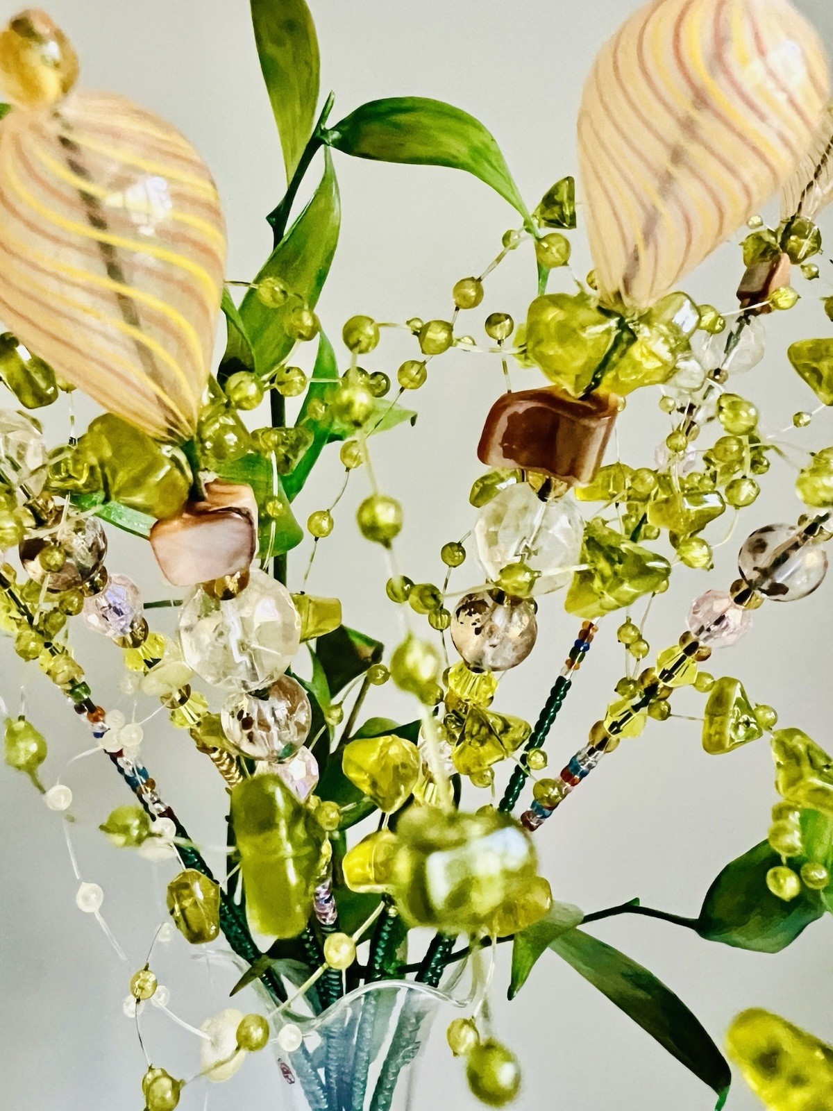 Original Handmade 7 pcs Glass Beads Branches In The Vase. Home/Office Decor