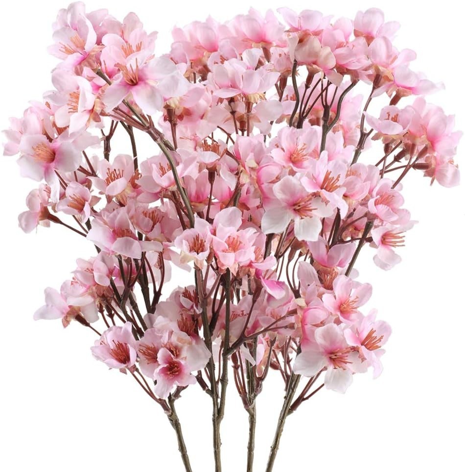 4Pcs Pink Artificial Cherry Blossom Branches, 15.7in Faux Spring Flowers for …
