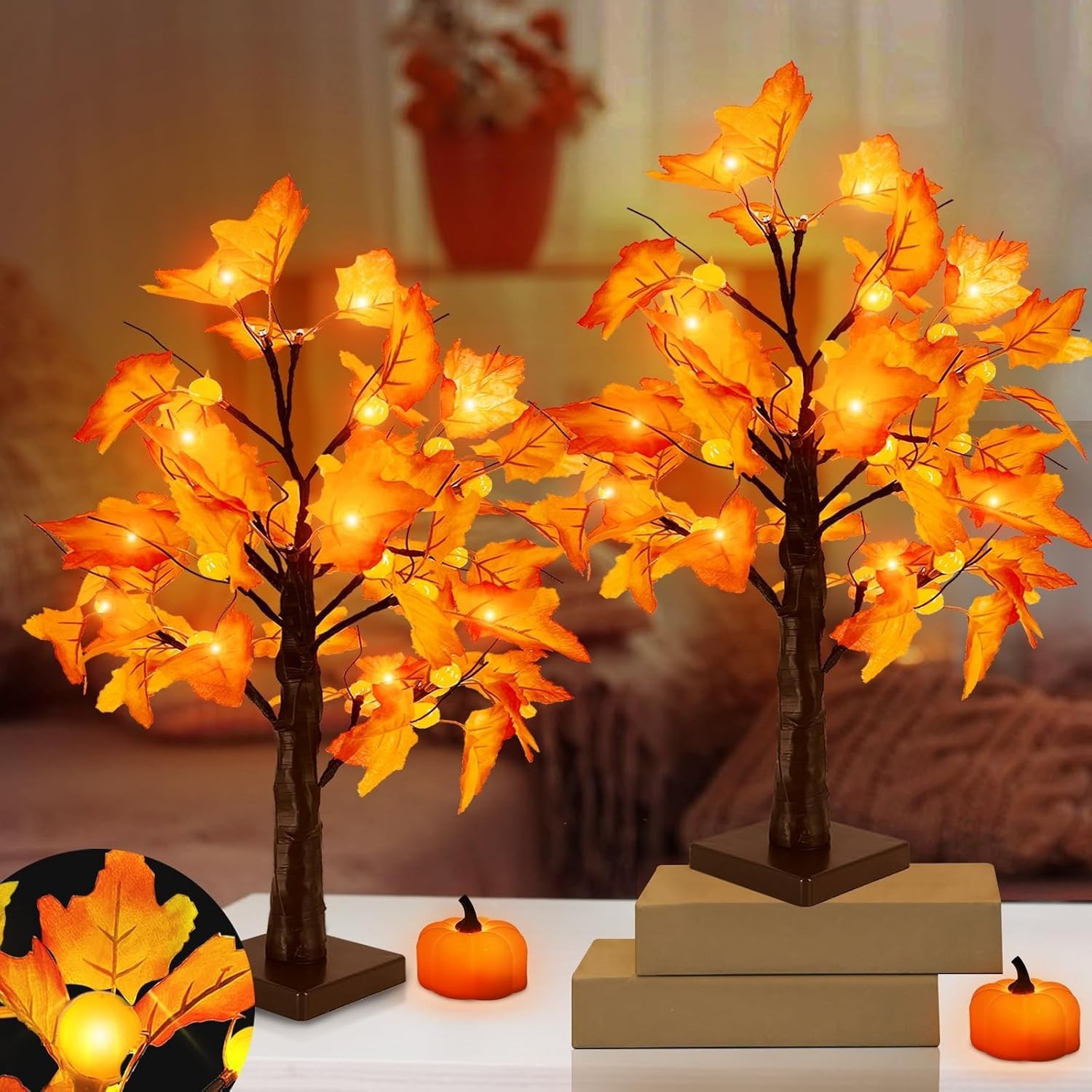 “18”” Lighted Artificial Pumpkin Tree Fall Farmhouse Decorations For Home Table
