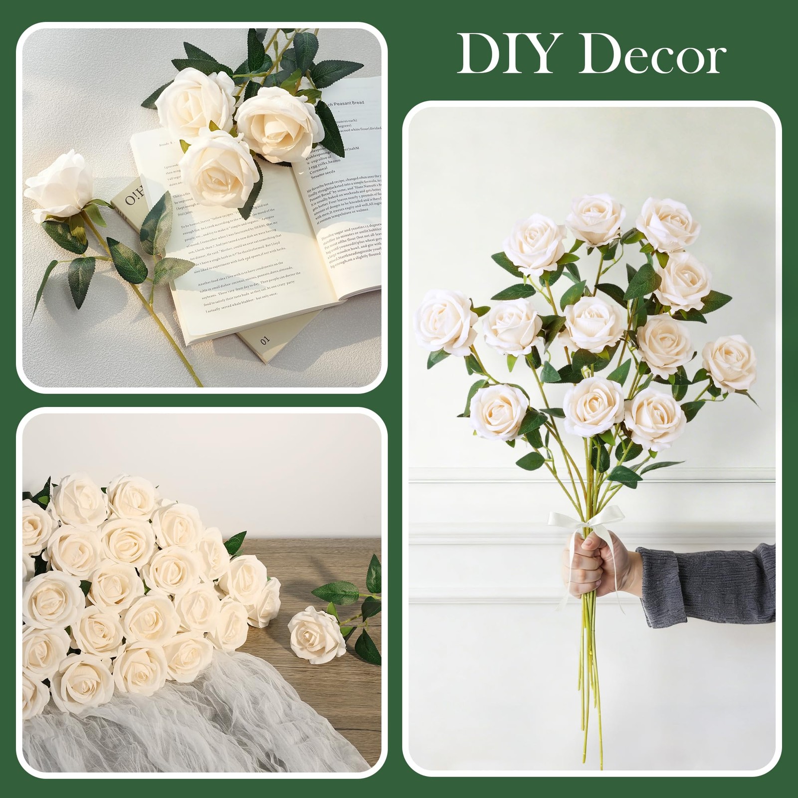 50 PCS Champagne Roses Artificial Flowers with Long Stems