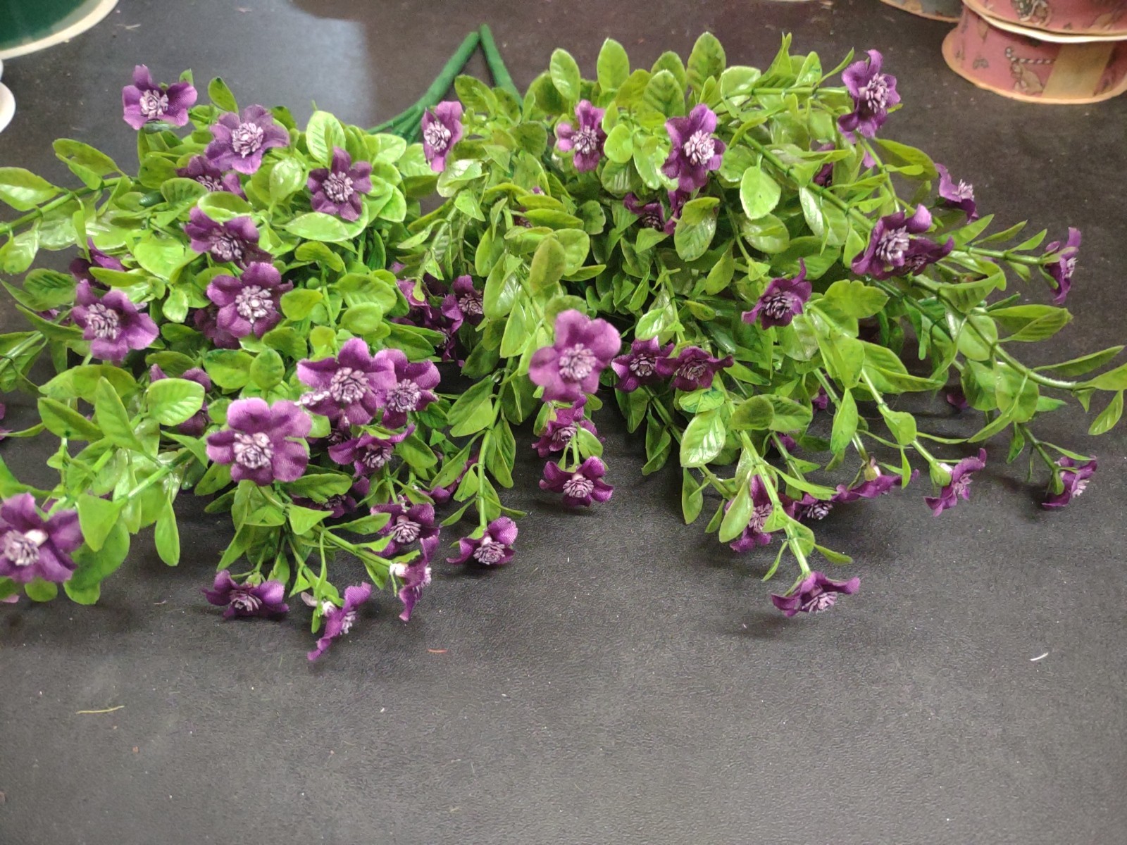 Set of 2: Purple Silk Mini Daisy Bush, “Jacob’s Ladder” Miniature Flower Blooms
