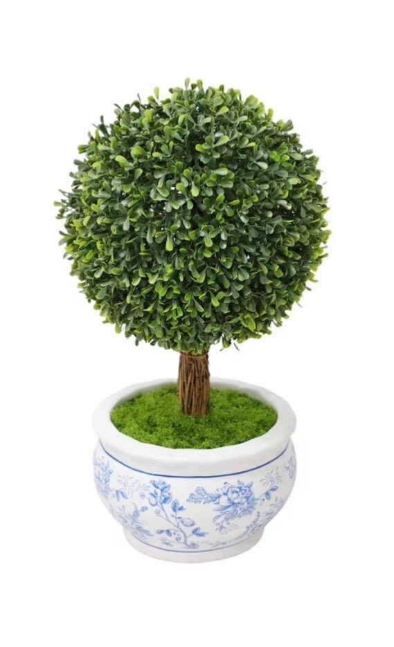 My Texas House Boxwood Artificial 16″ Topiary in Floral Pot NEW
