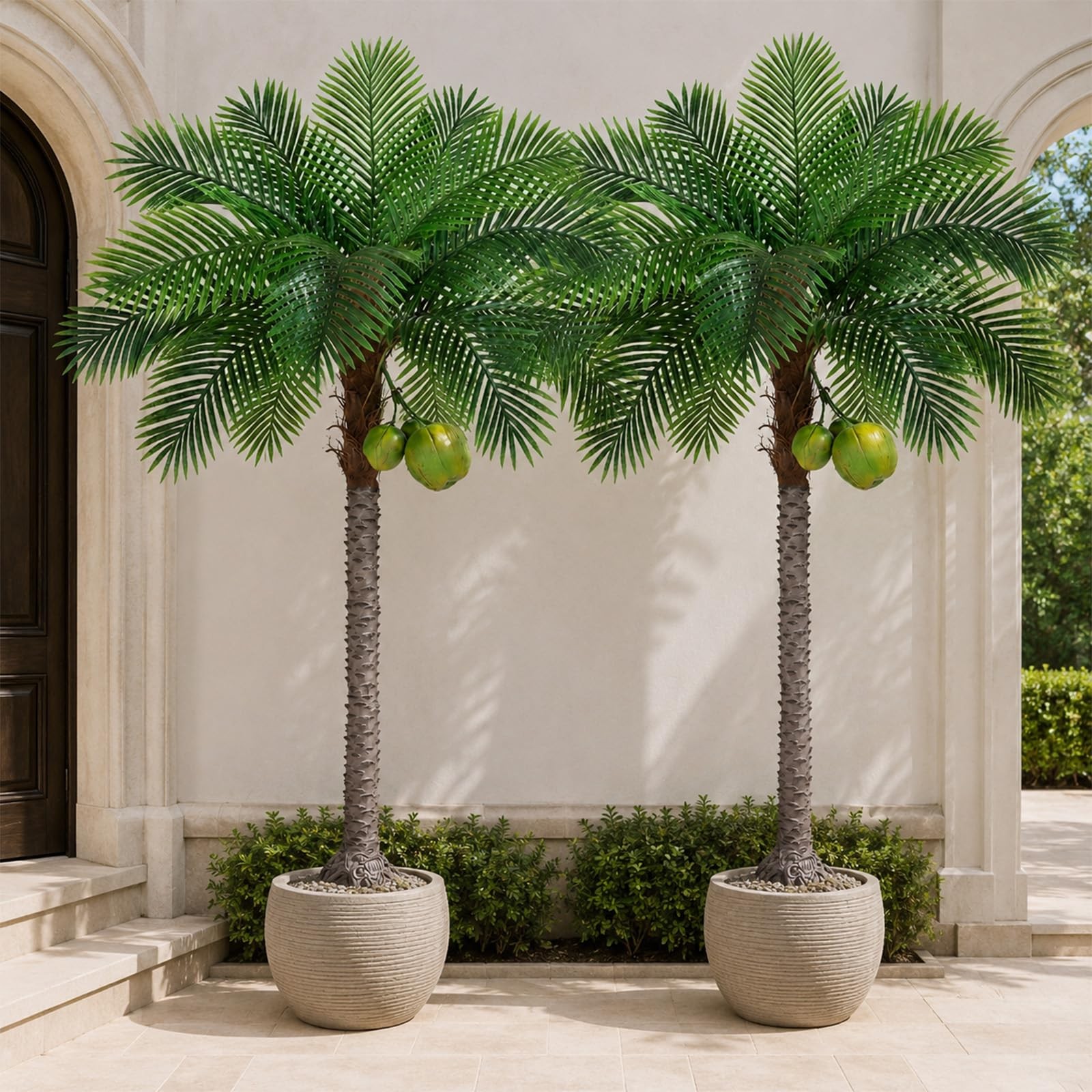 7ft Tall Artificial Phoenix Palm Tree with 3 Coconut Fruits, Large Fake Tropi…