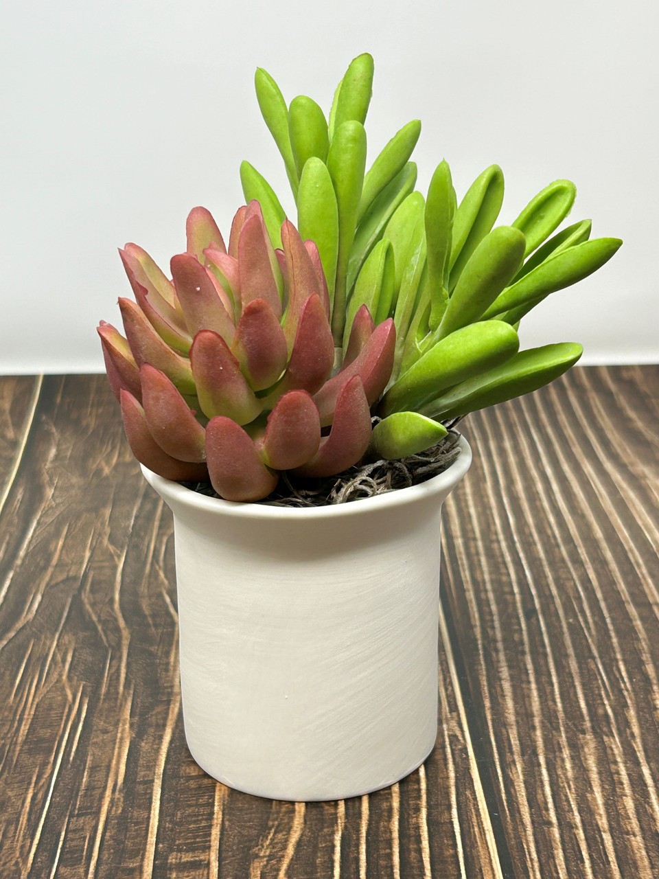 6″ Artificial mixed Pink & Green Succulent Garden #25, White Ceramic Pot Planter