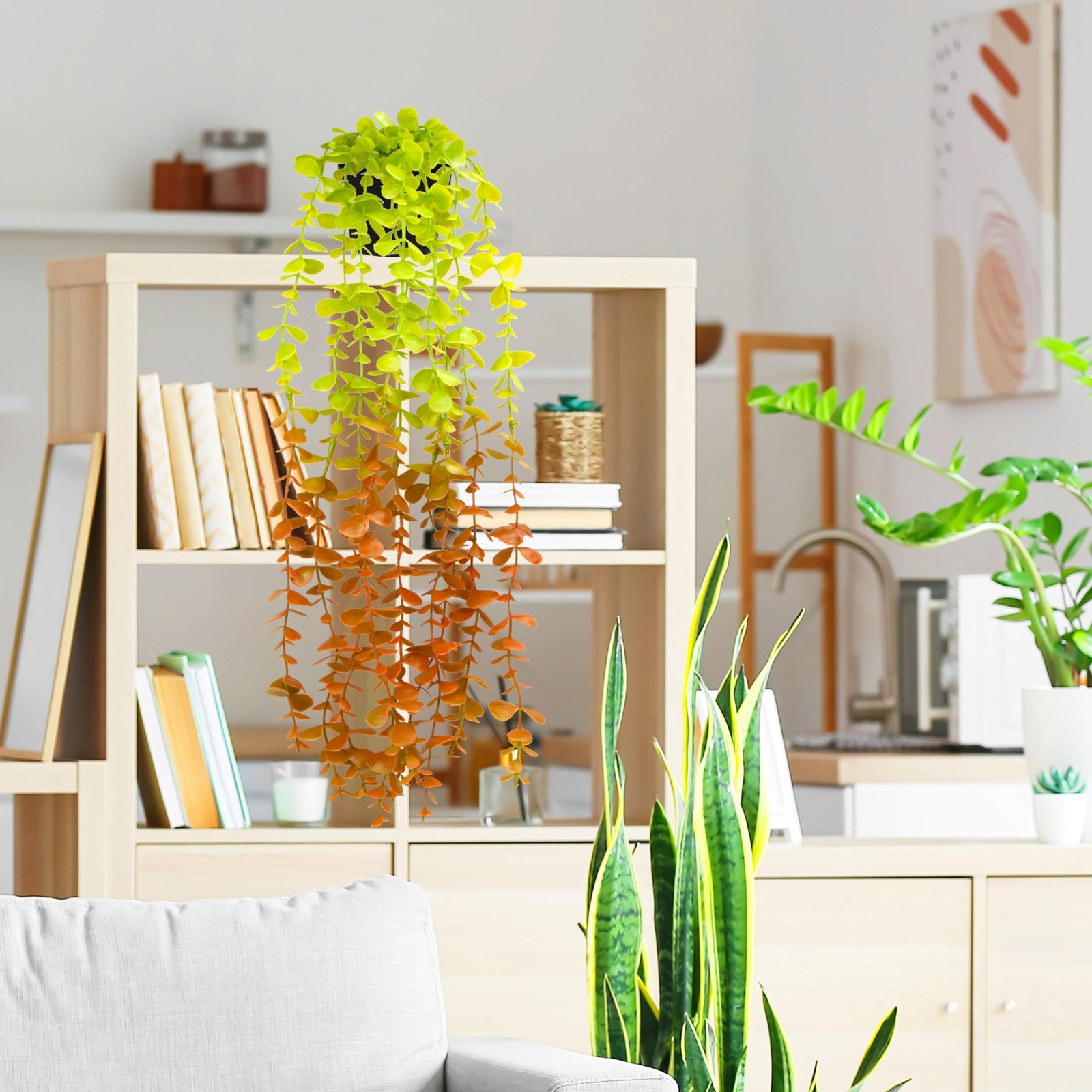 Artificial Hanging Plants for Shelf, 1 Pack Fake Potted Greenery Plant Faux R…