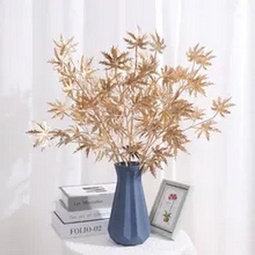 Golden Artificial Maple Eucalyptus Plant Leaves Branch Home Hotel Display Decor