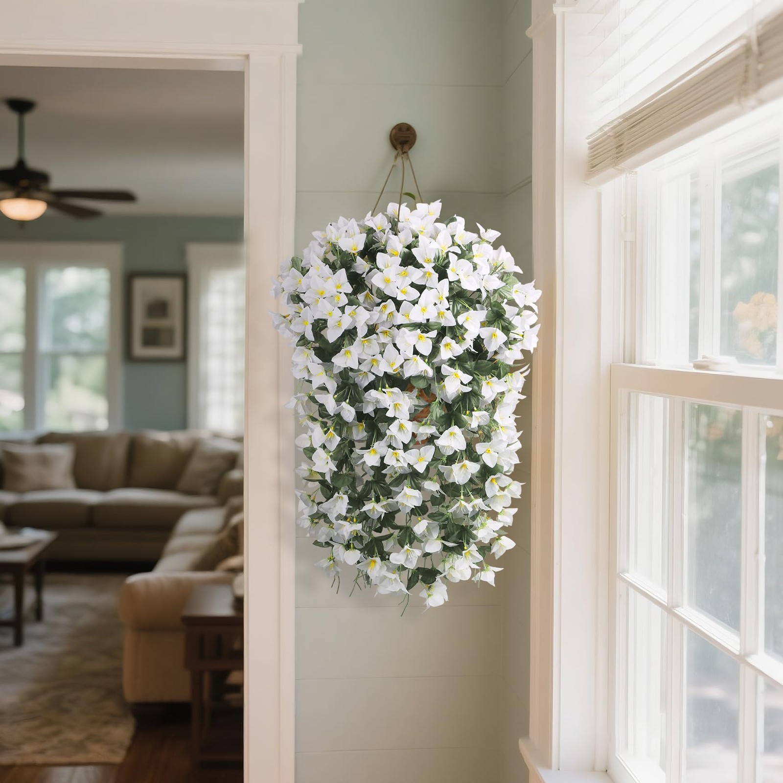 3 Pcs Artificial Hanging Bougainvillea Flowers for Outdoors, Fake Hanging Pla…
