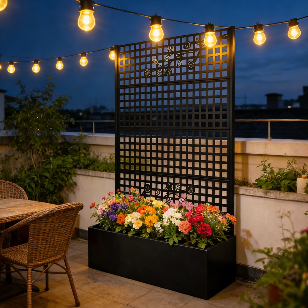 Metal Raised Garden Bed With Trellis, Black Planter Box For Backyard Patio