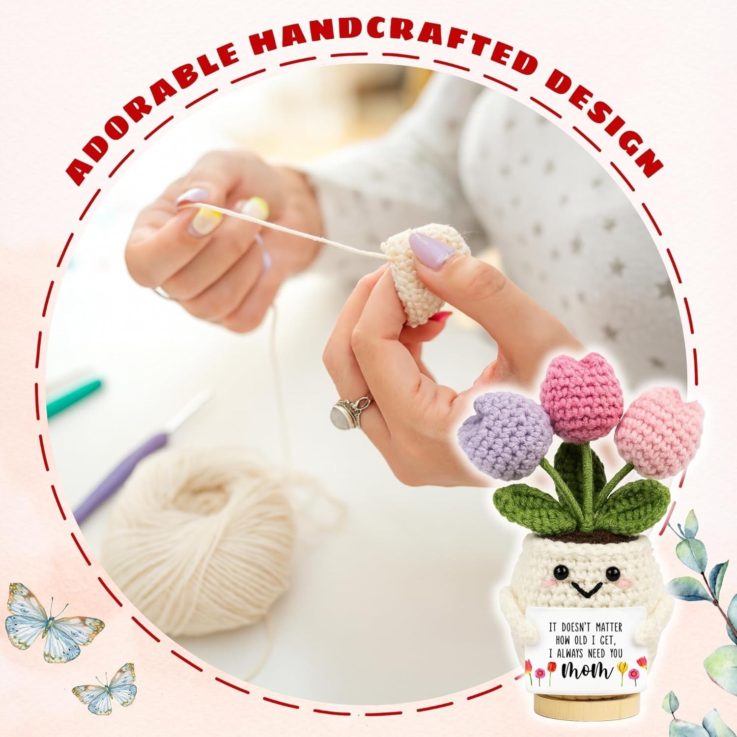 Cute Mothers Day Gift for Mom Crochet Tulip Doll Knitted Flower Birthday Gift Ma