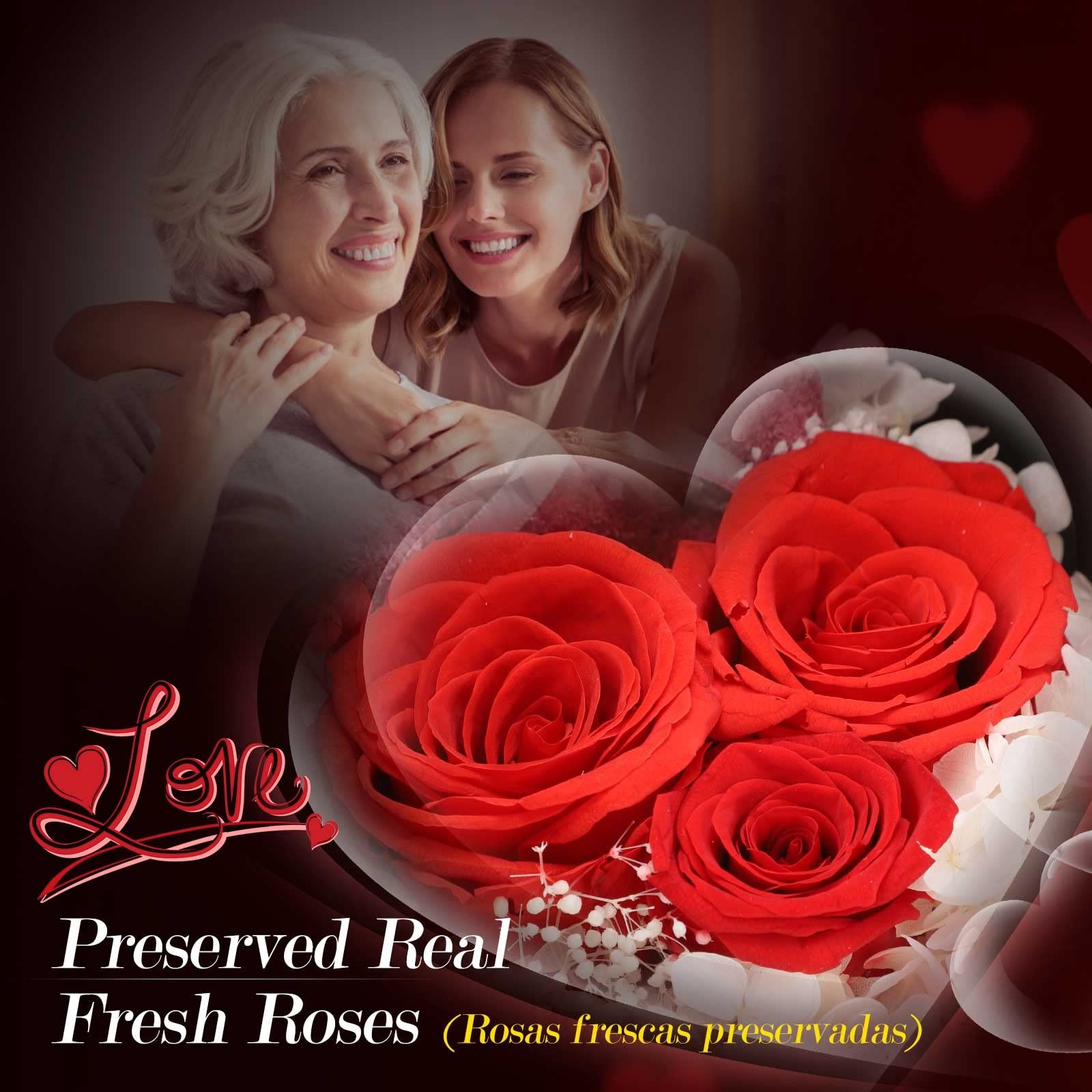 Preserved Real Roses with I Love You in 100 Languages Mom Necklace Set, Uniqu…