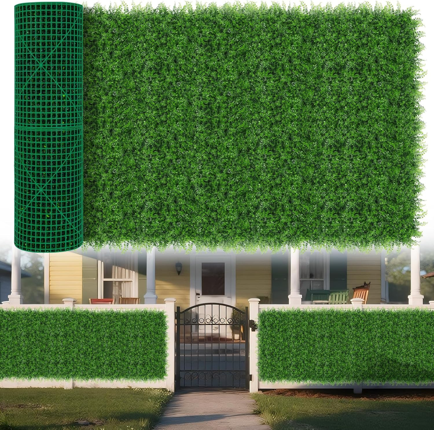 Grass Wall Panels, 40″X120″ (33.33 Sqft) Artificial Boxwood Hedge Roll Privacy S