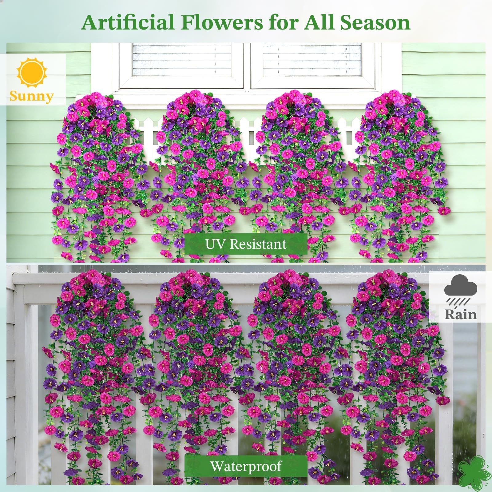 Artificial Flower for Outdoors, 6PCS Fake Artificial Morning Glory Flowers, U…