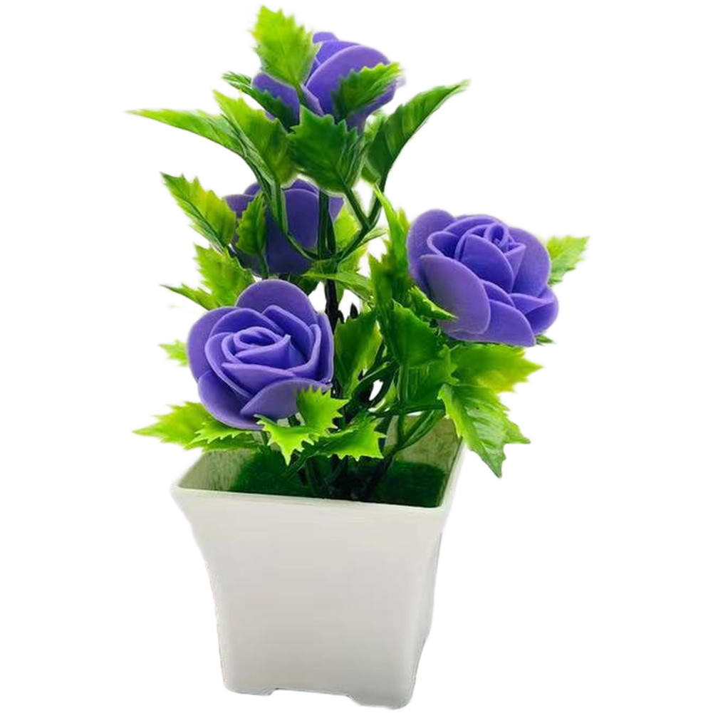 Plastic Artificial Roses in Pot for Home Decor – 14cm Tall Fake Flower