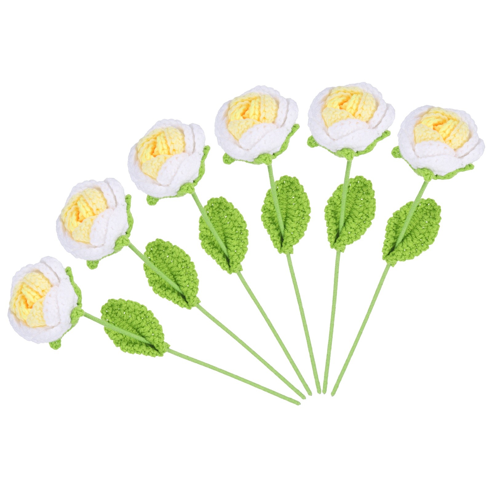 6Pcs Crochet Flower Rose Handmade Knitted Bouquet Yellow Gradient