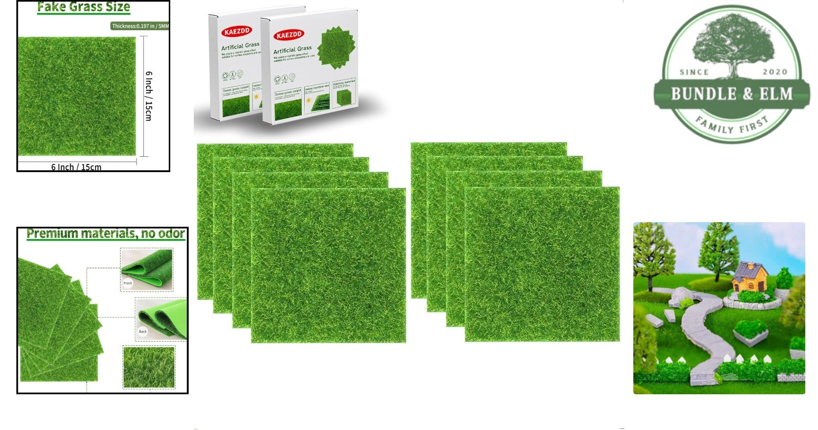 6 x 6 Inch Fake Grass Decor – 8 Pack for Miniature Garden & Crafting Projects