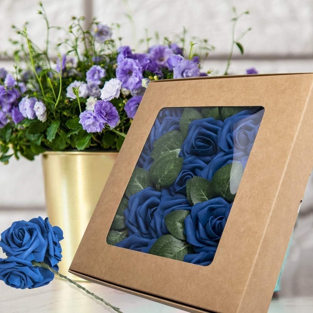 Transform Your Space with 50 Eco-Friendly Royal Blue Artificial Roses & Leaves