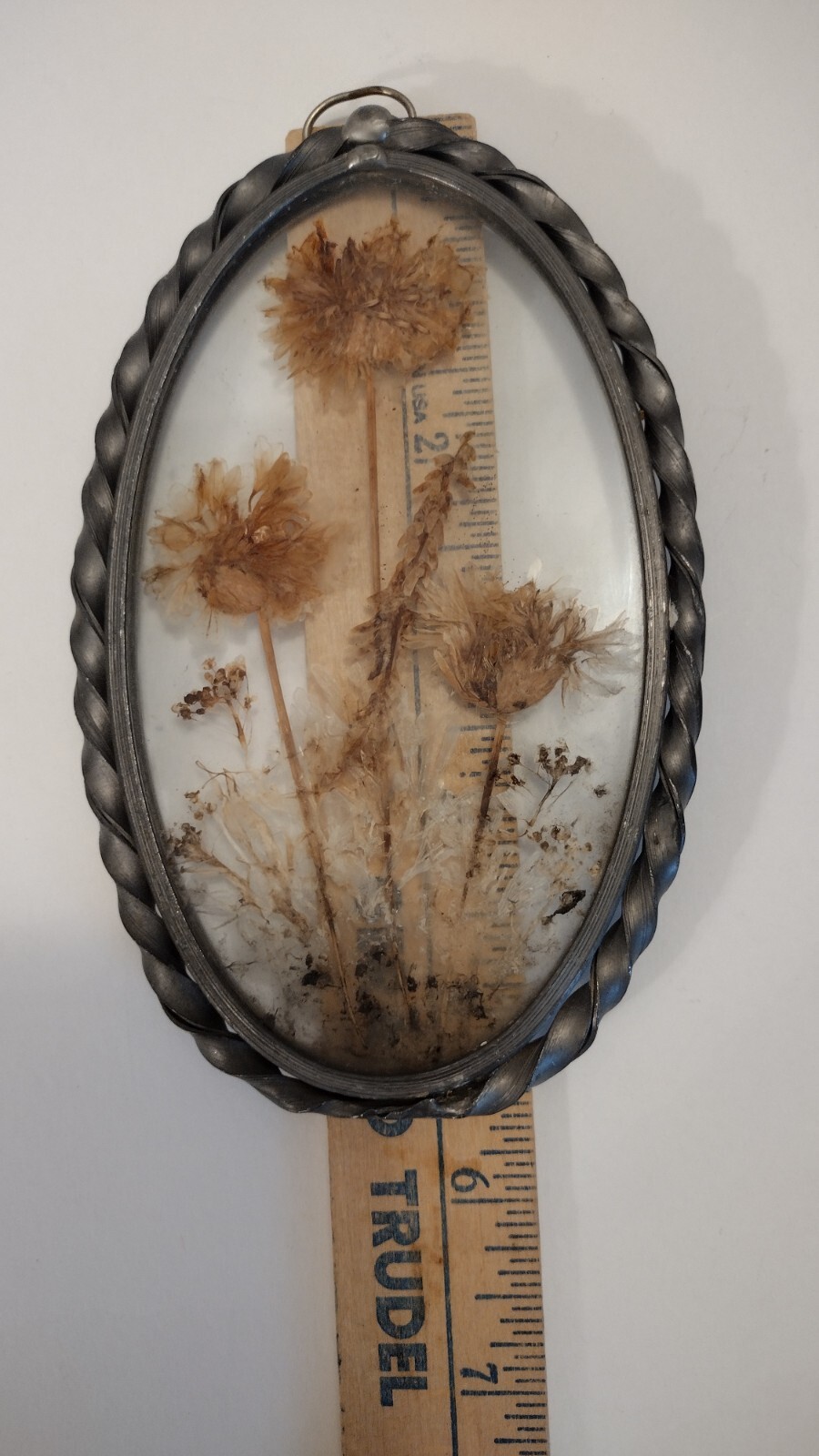 Vintage Lasting Impressions Real Dried Pressed Flowers In Glass W/ Metal Frame