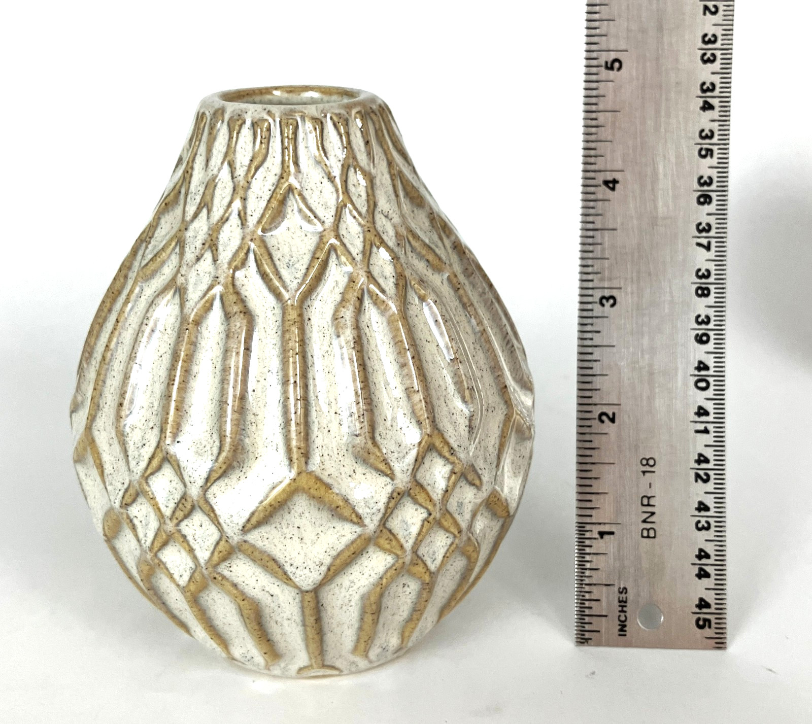 Ceramic Flower Vase Pair With Geometric Brown and Grey Design – 4.5″ H x 3.5″ W