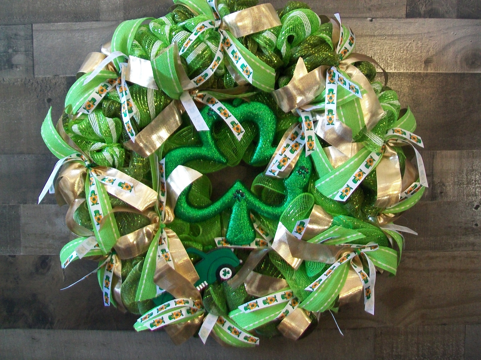 Green & Gold Shamrock Saint Patrick’s Day Mesh Wreath