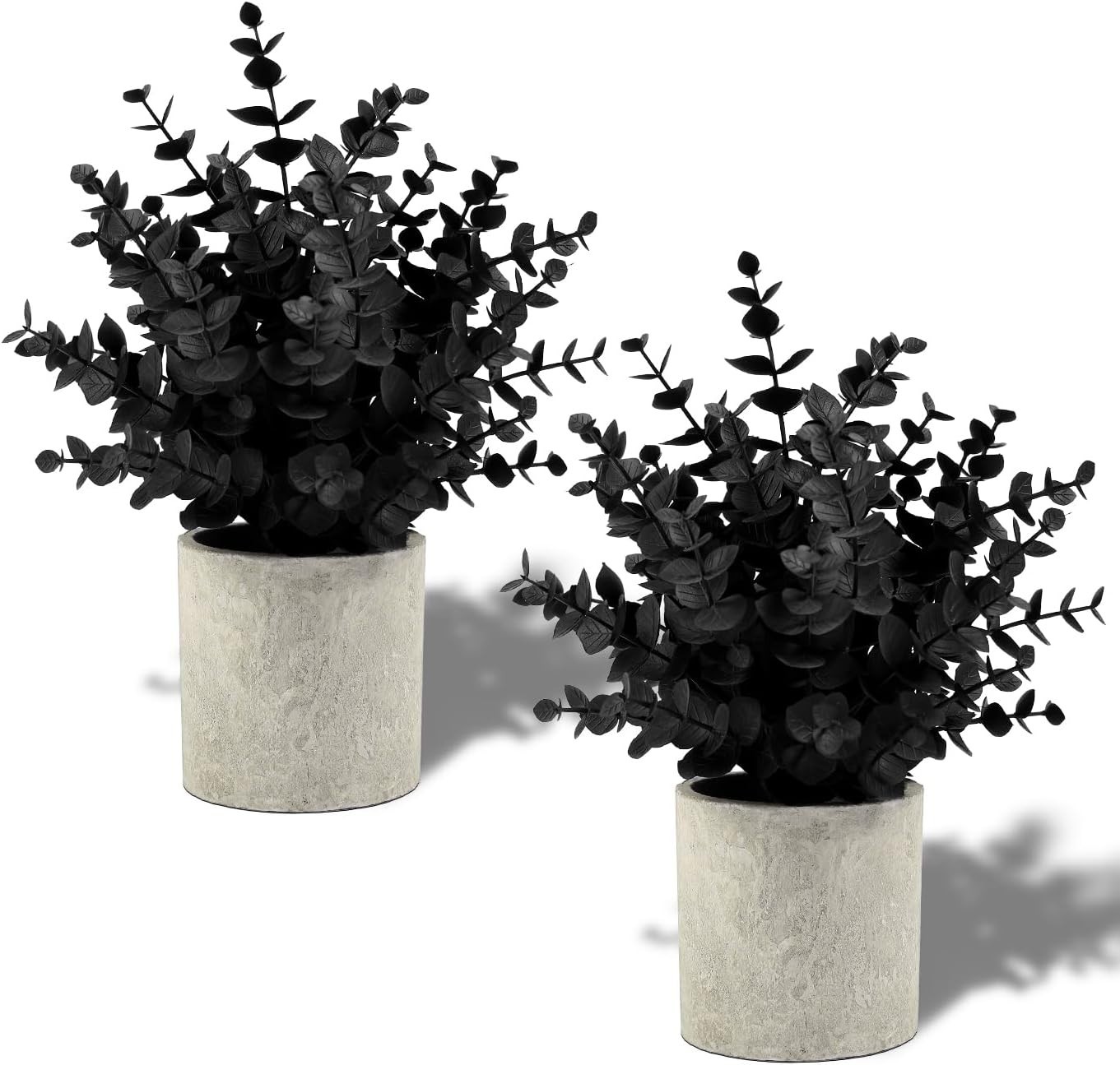 Coferset 2 Pack Small Fake Plants Eucalyptus Potted,Black. BRAND NEW
