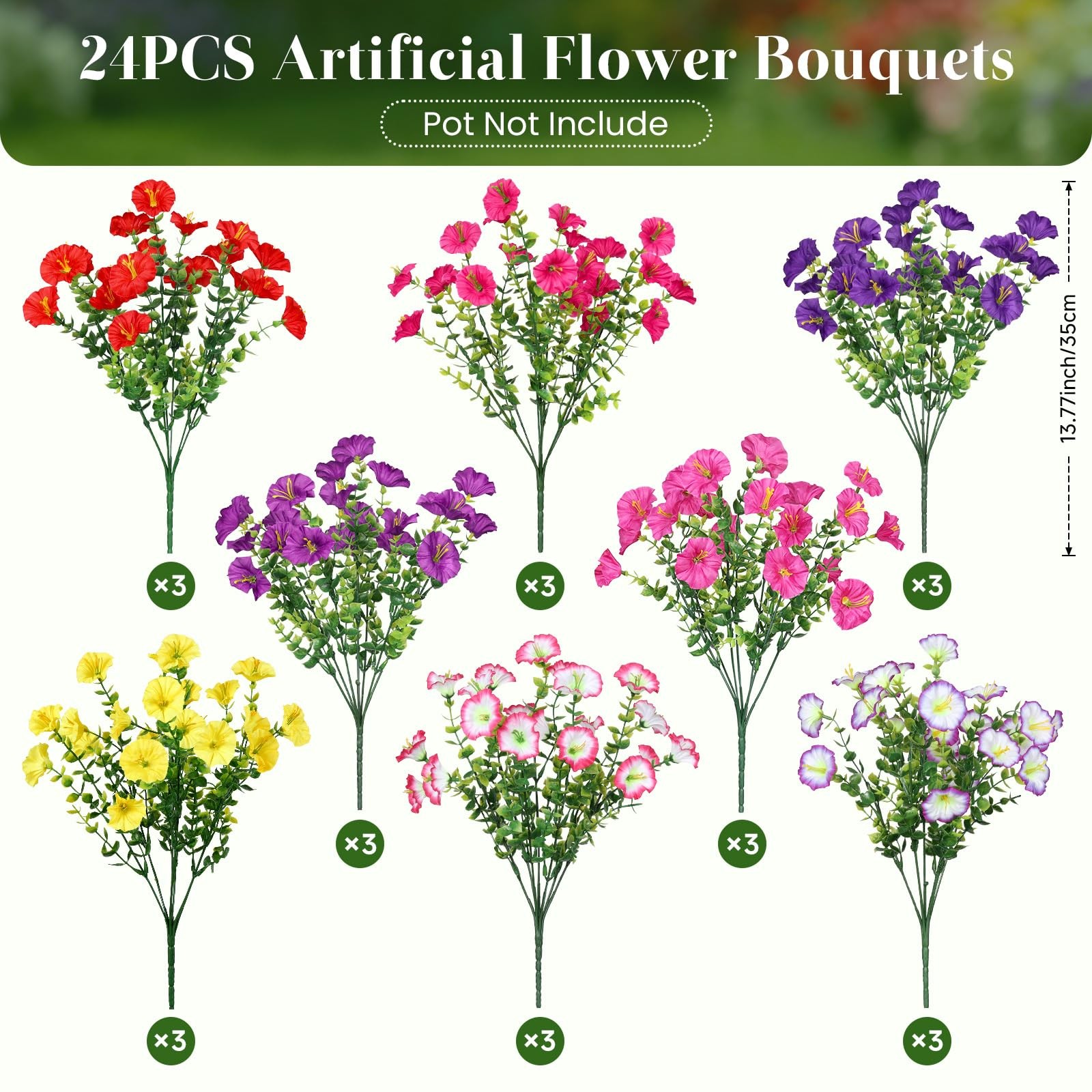 24 Bundles Artificial Flowers for Outdoors, Faux Spring Flowers for Decoratio…