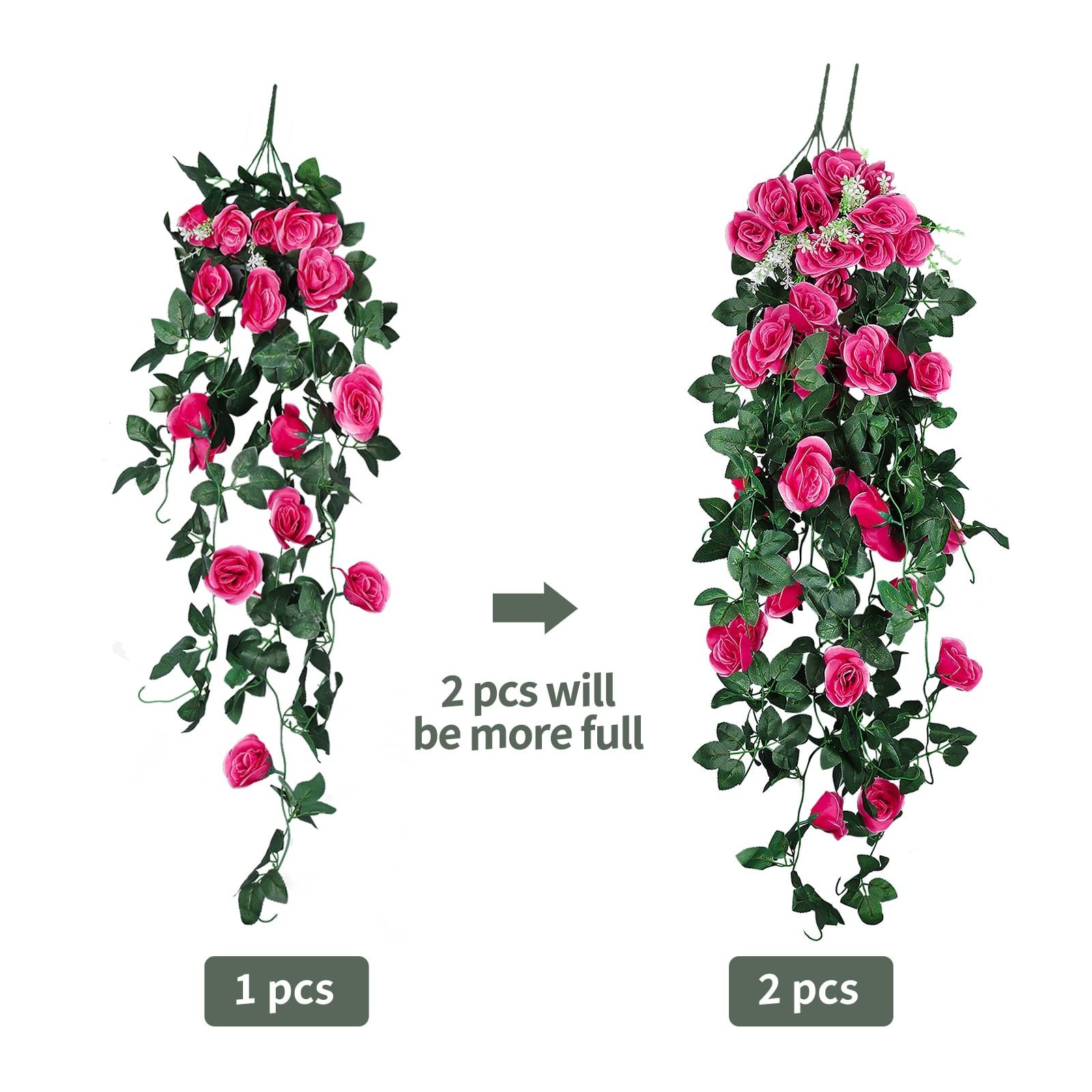 4PCS 37″ Artificial Rose Red Hanging Floral Ivy Garland with 30 LED Fairy Lights