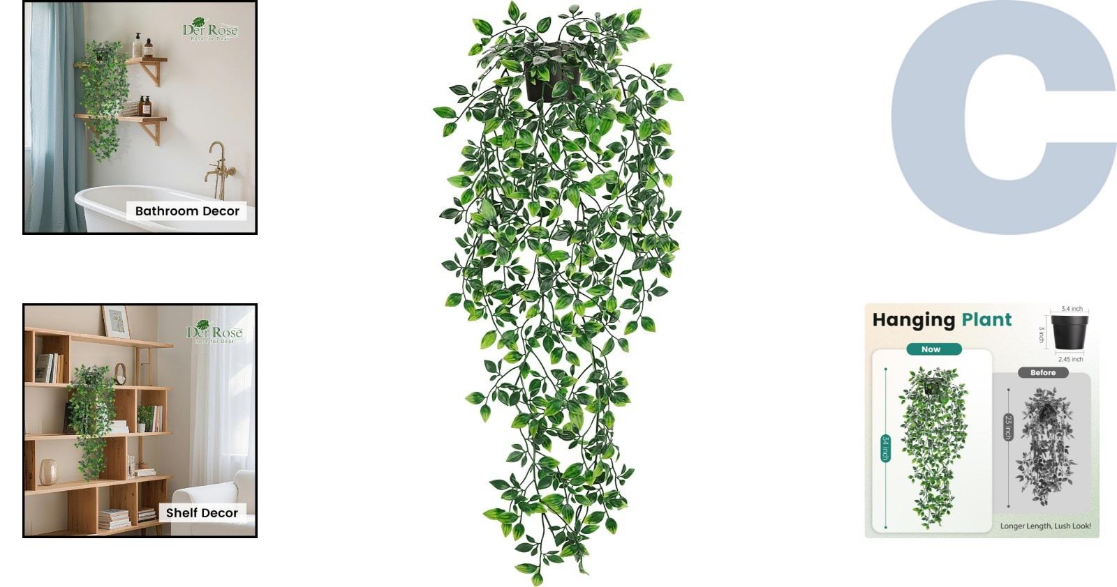 Cascading 34-Inch Hanging Plant – Low Maintenance Wall Decor for Home & Office