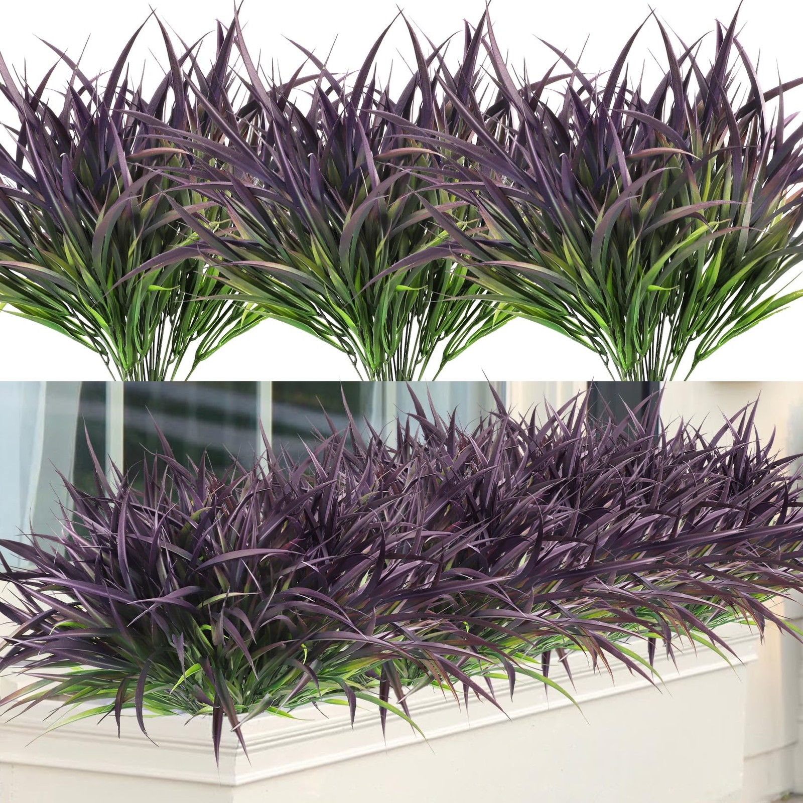 Ouddy Decor 16 Bundles Artificial Plants Outdoor Fake Grass Greenery Stems UV