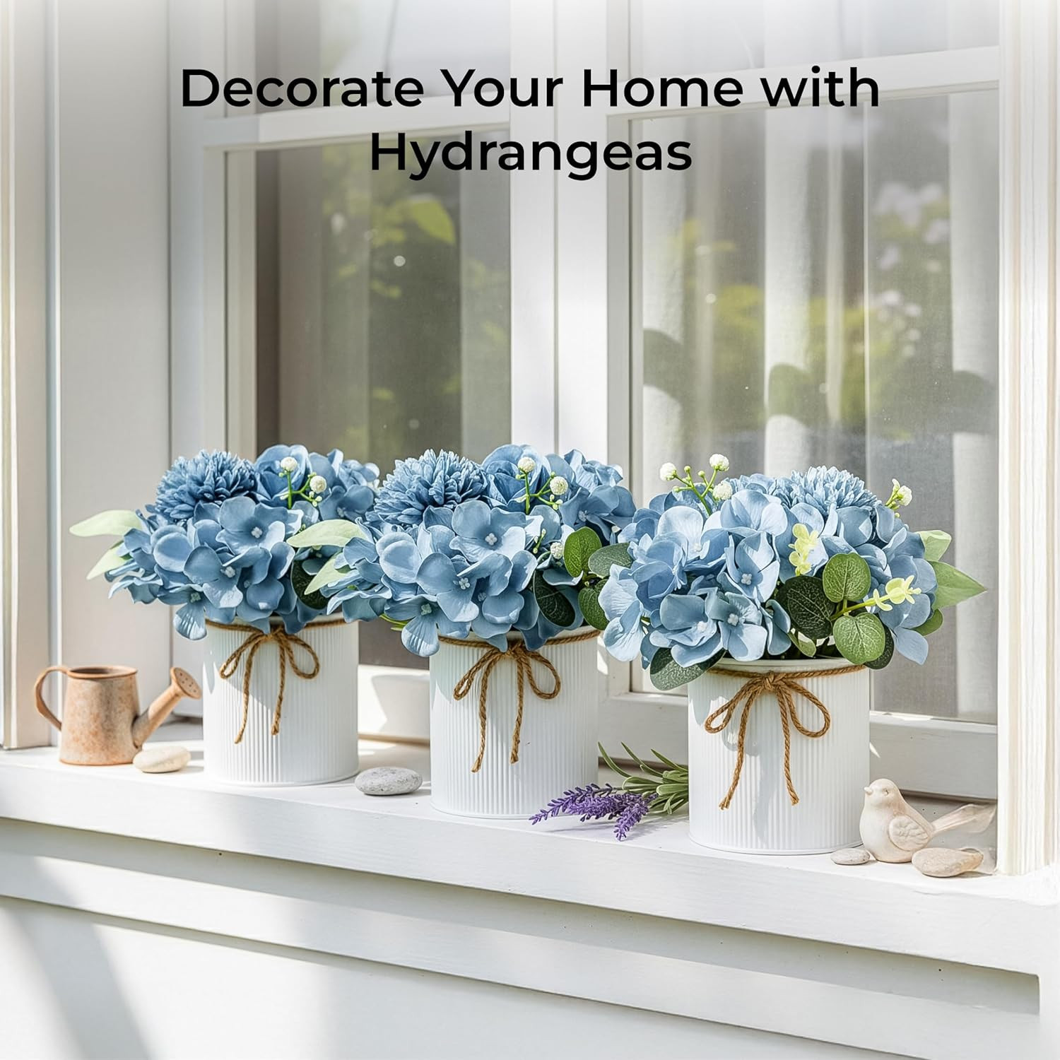 Dusty Blue Hydrangea Centerpieces – 10PCS Silk Flowers with Vase for Events