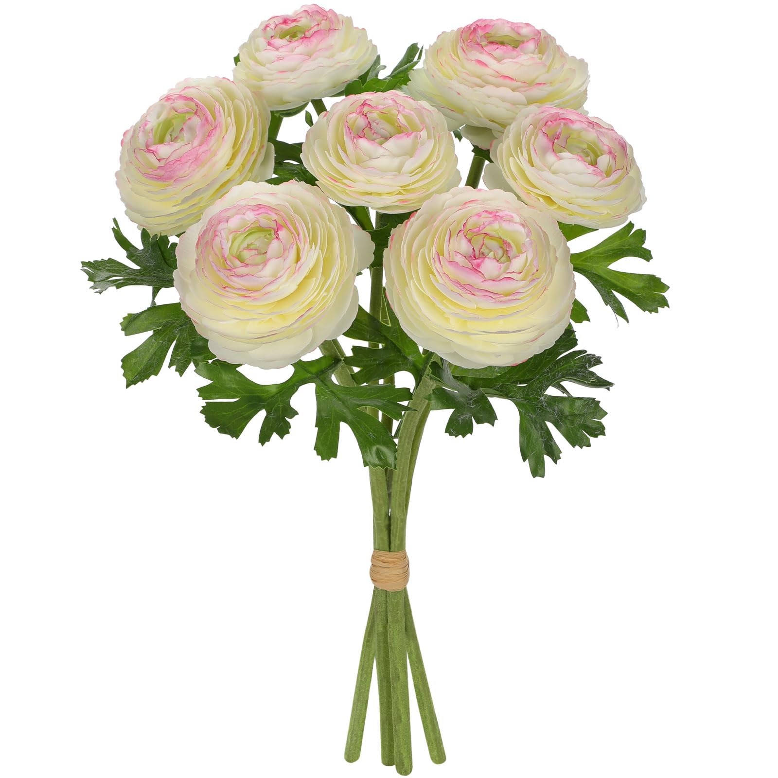 7 Heads White Artificial Ranunculus Small Silk Flowers Faux Floral Centerpiece