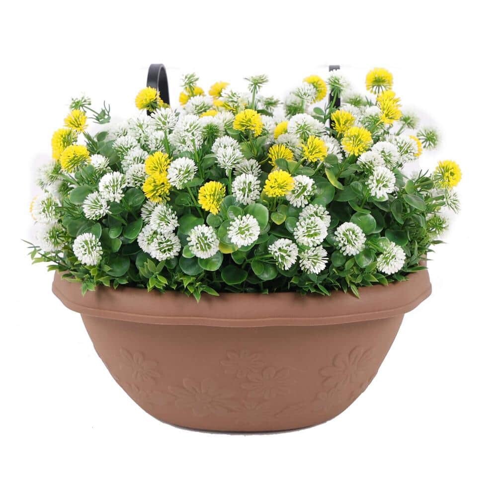 House & Garden 12 in. Yellow and White Indoor/Outdoor Artificial Chrysanthemum