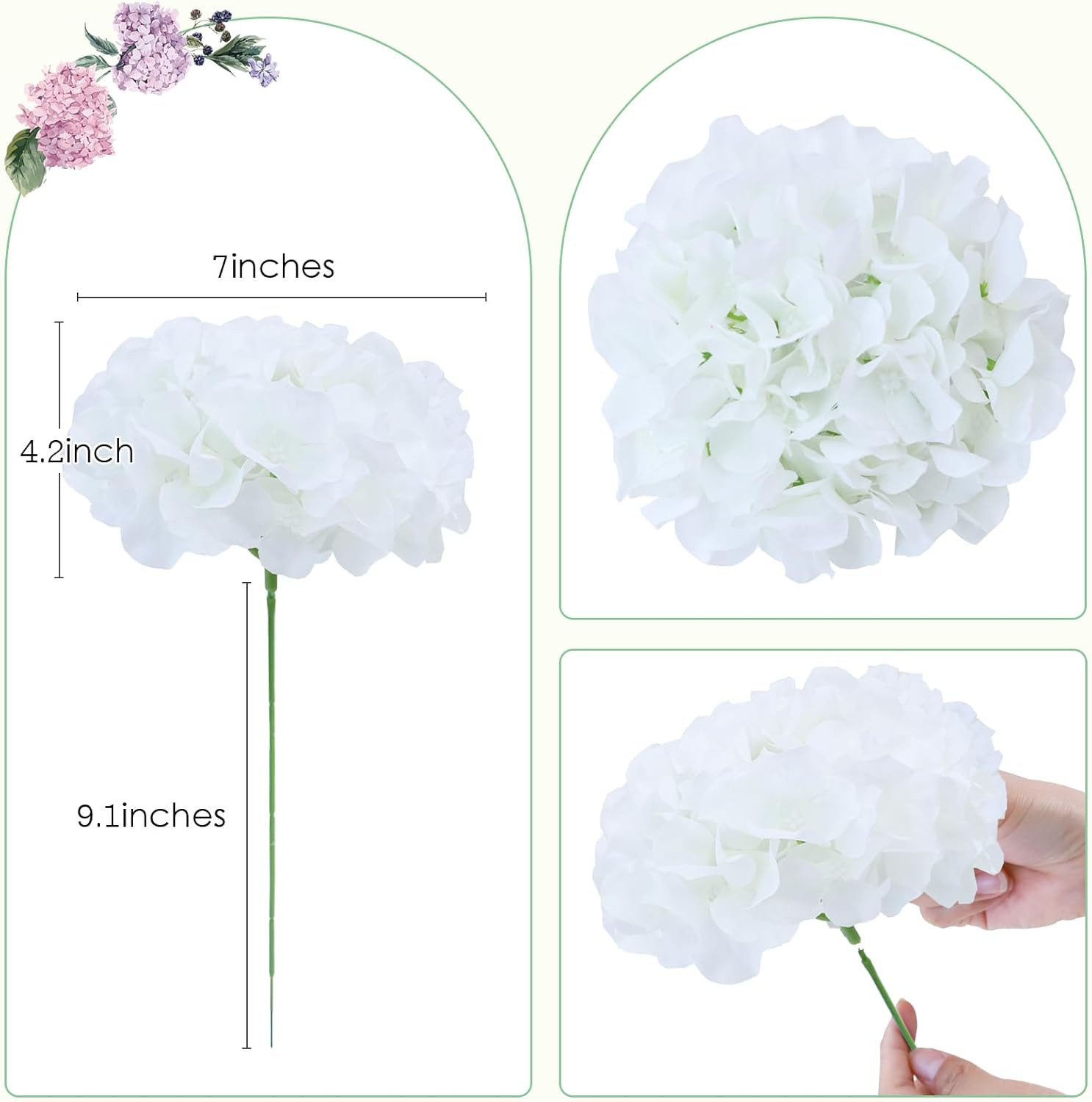 10Pcs Fake Flowers for Vase,White Flowers Hydrangea Artificial Flowers Bulk Real