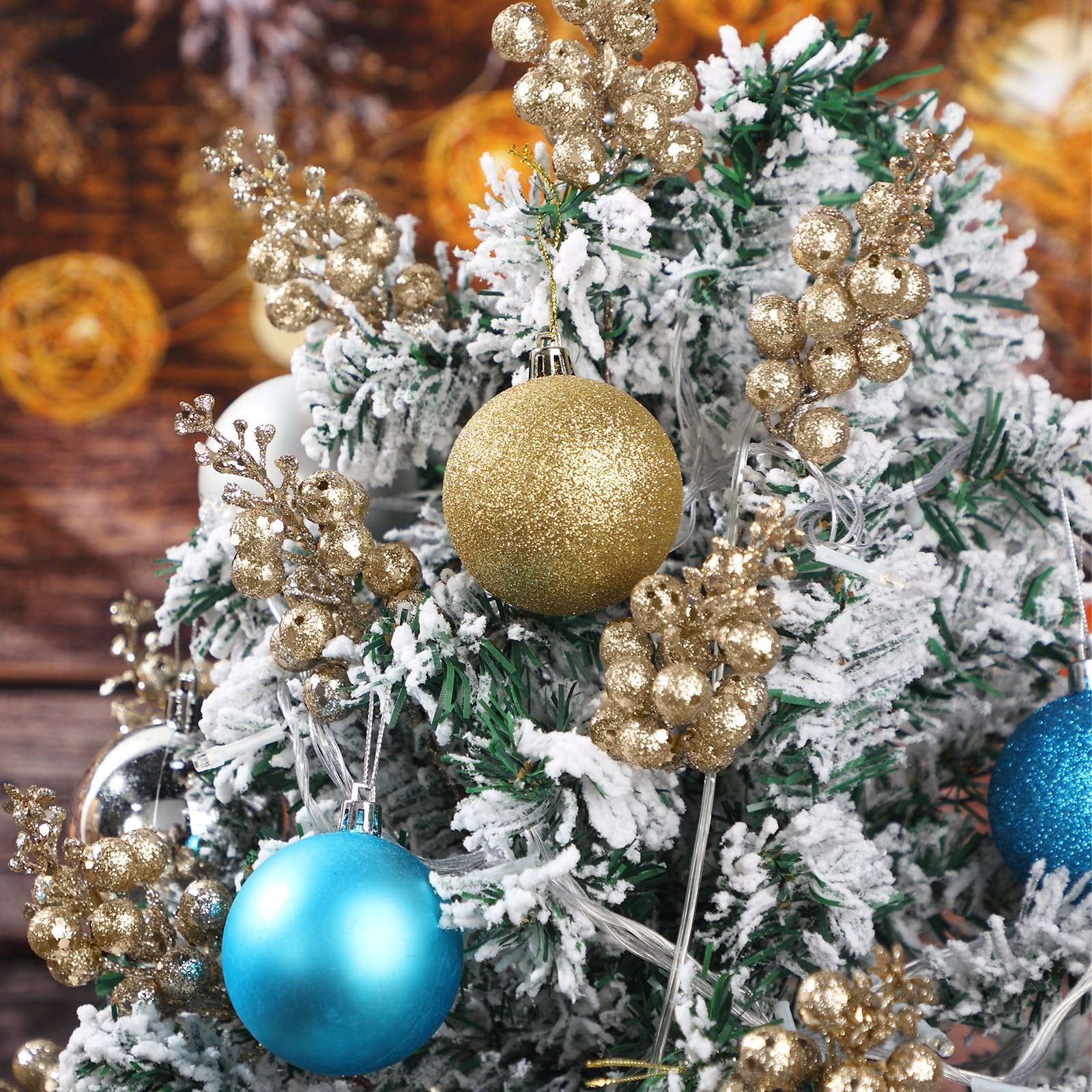 36 Pcs Christmas Glittered Berries Stems 7.9 Inch Artificial Berries Sprays B…