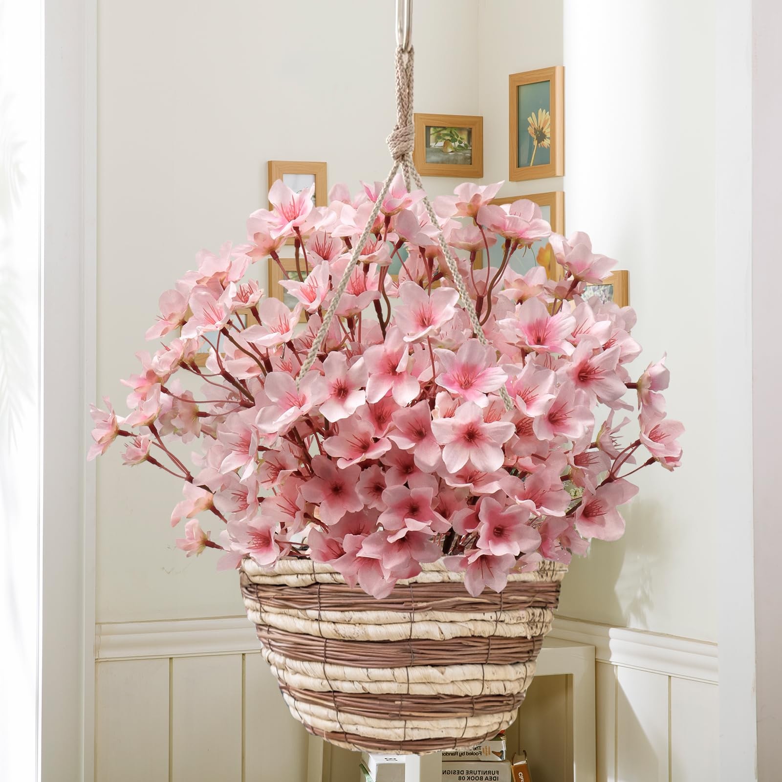 6PCS Artificial Cherry Blossom Flowers, Pink Faux Peach Blossom Branches Stem…