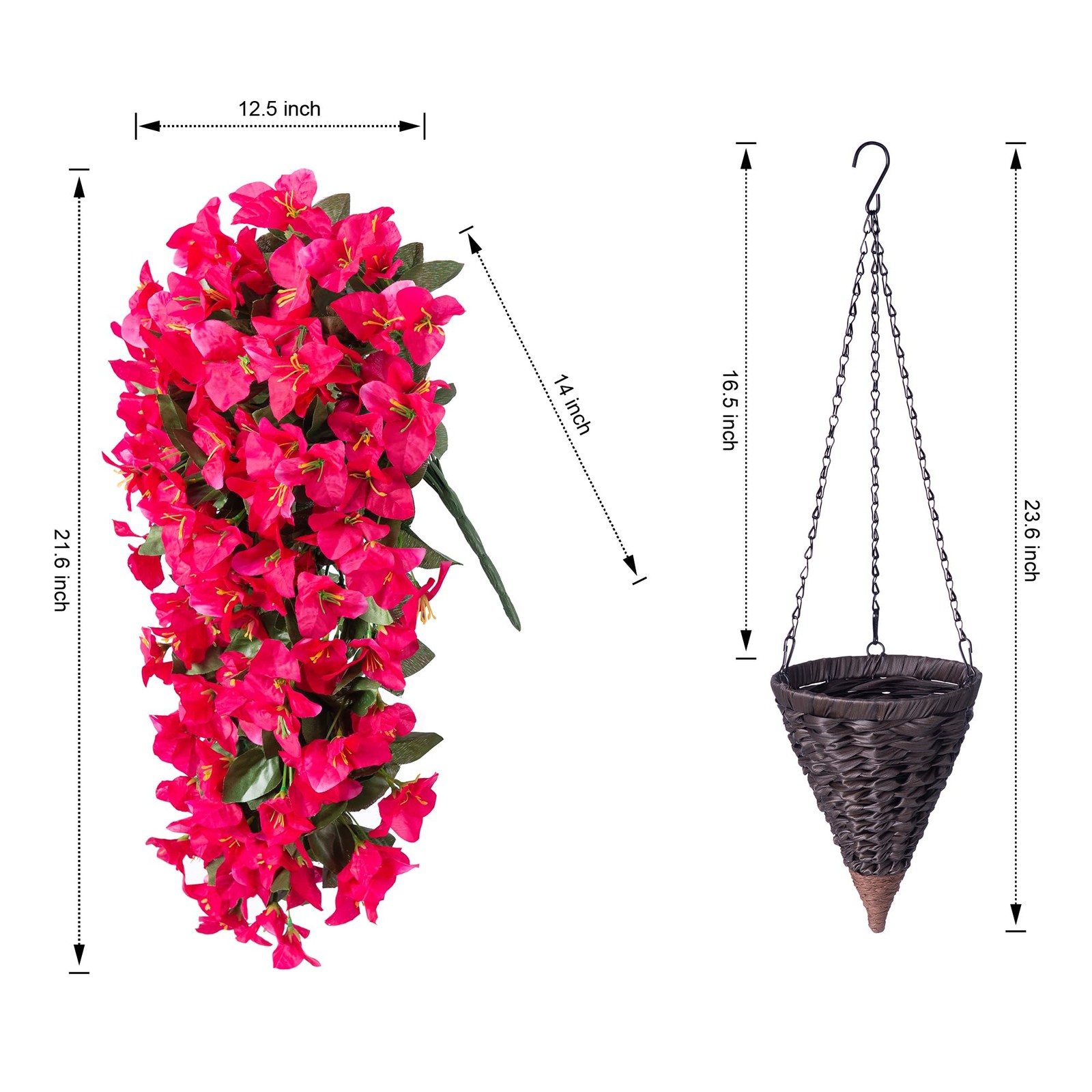 Artificial Bougainvillea Faux Flowers Plants Baskets for Outdoor Outside Summ…