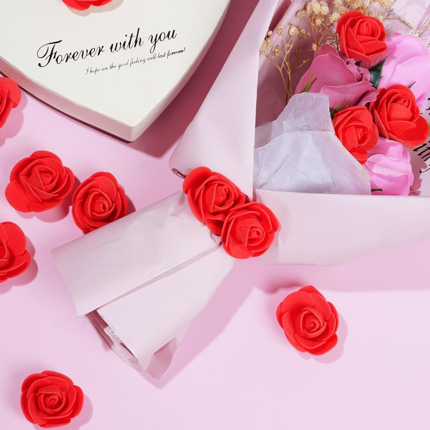 100pcs Mini Artificial Rose Artificial Fake Rose Head Mini Foam Artificial Rose