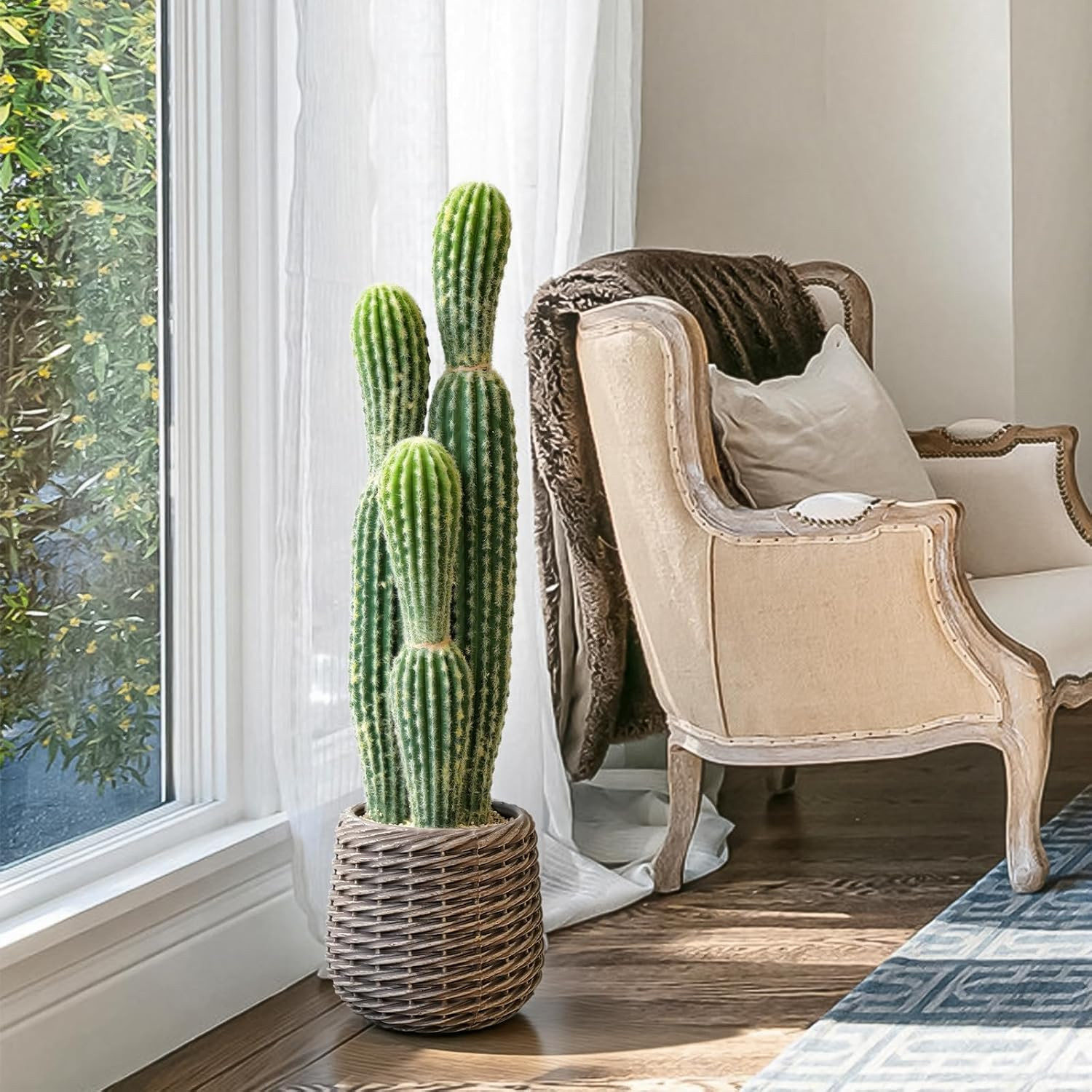 2.5Ft Faux Cactus Plant in Brown Pot for Home, Office, or Garden Decor