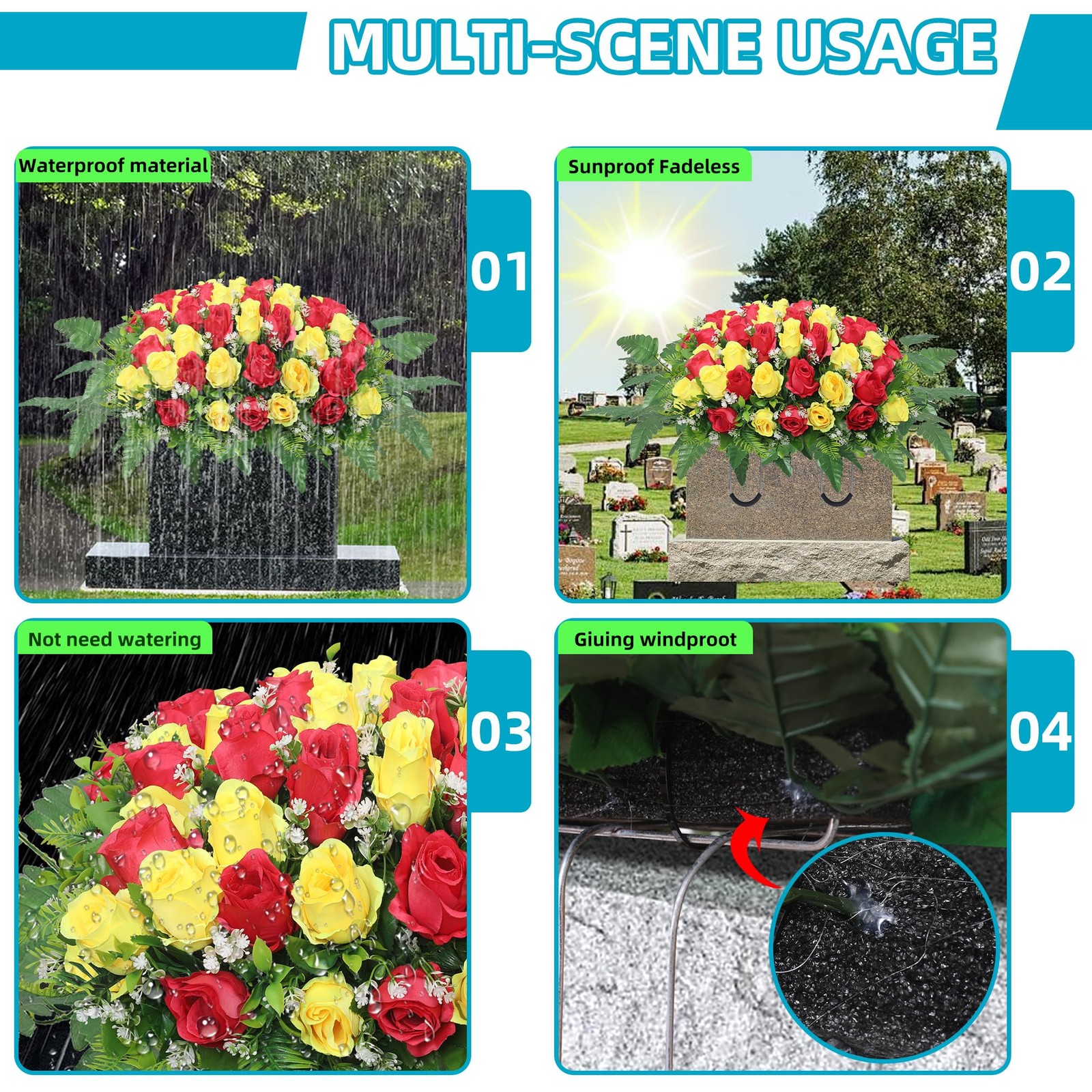 Artificial Cemetery Flowers Saddle,Cemetery Grave Decoration Headstone Flower…